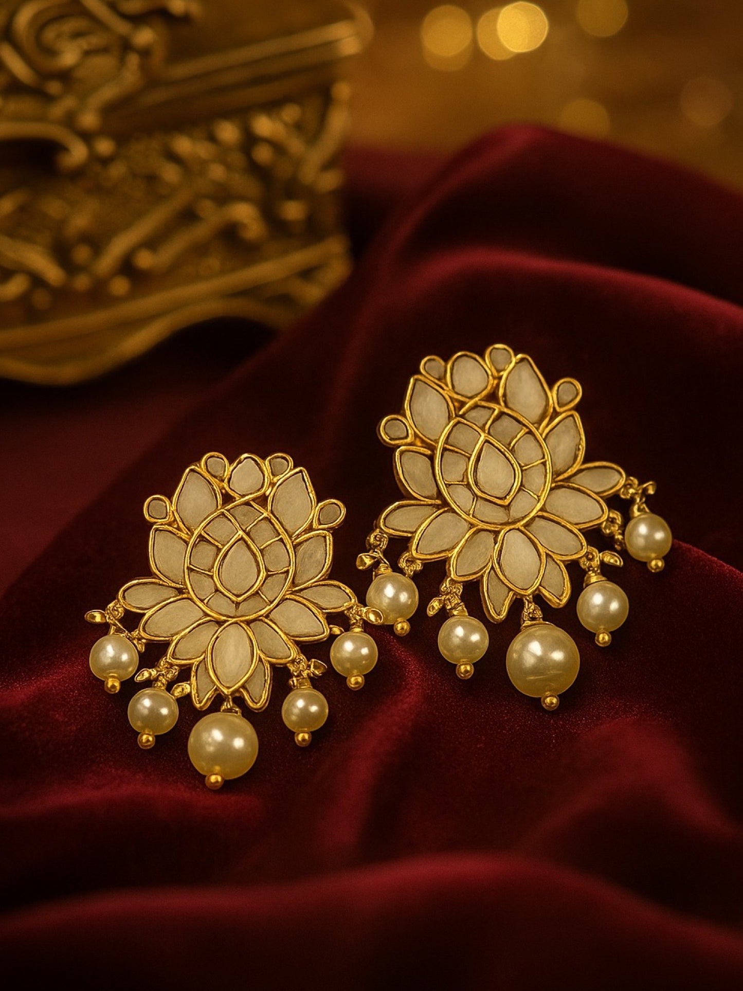 Fresh Water Pearl Lotus Flower AD Earrings