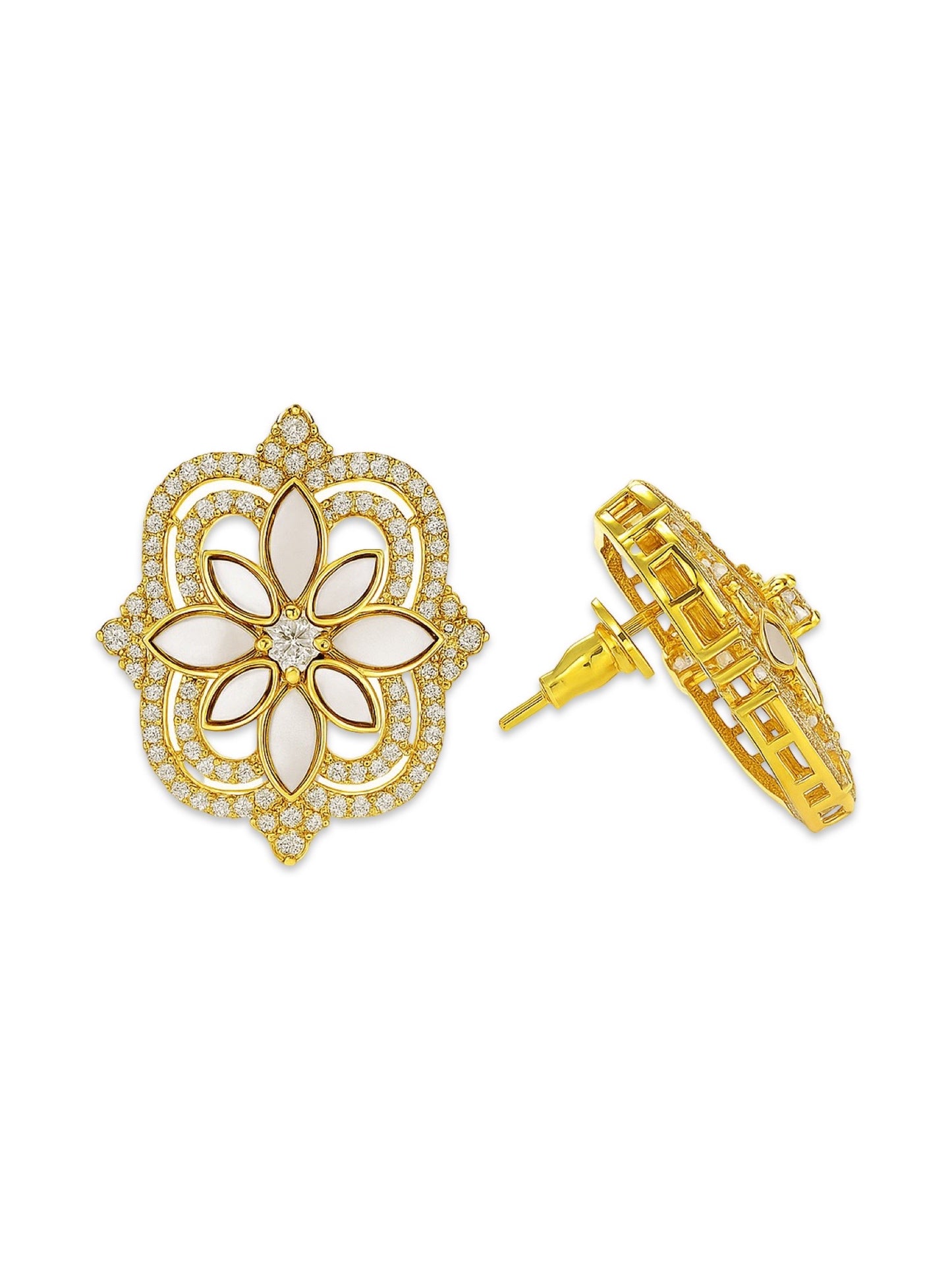 Fresh Water Pearl Flower Design AD Earrings