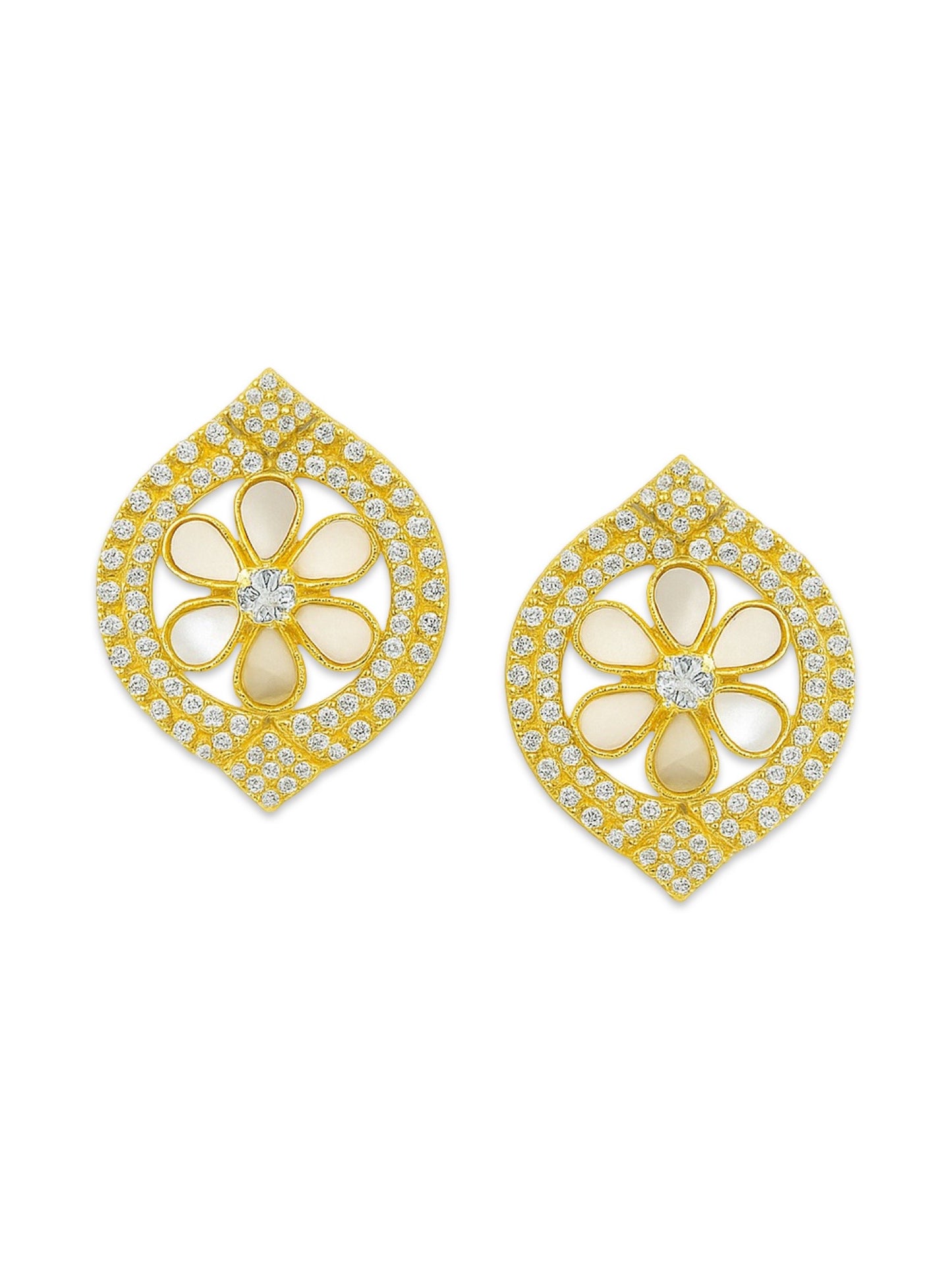 Fresh Water Pearl Flower Oval Shape Design AD Earrings