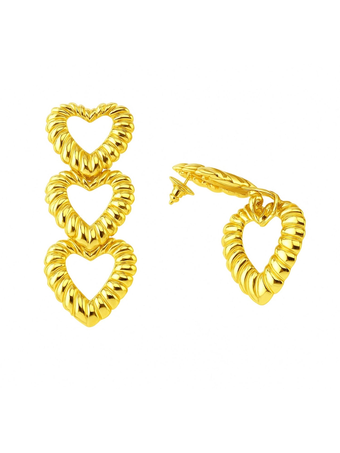 Triple Heart Gold Western Statement Earrings Women