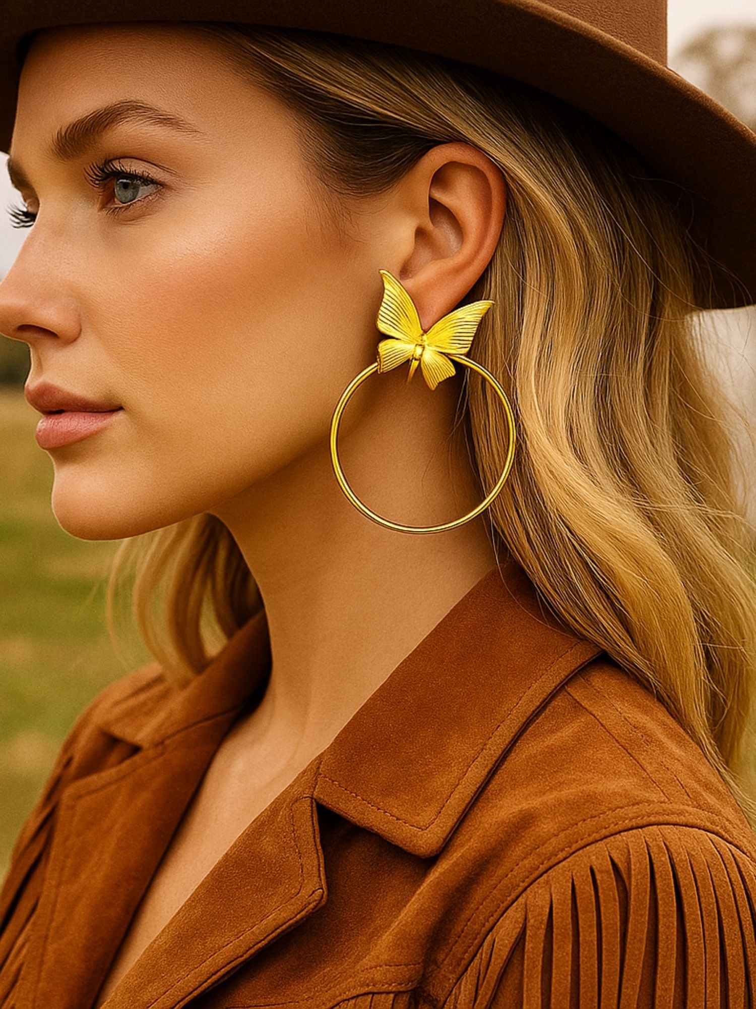 gold dress earrings for women Gold Plated Butterfly Hoop Earrings for Women