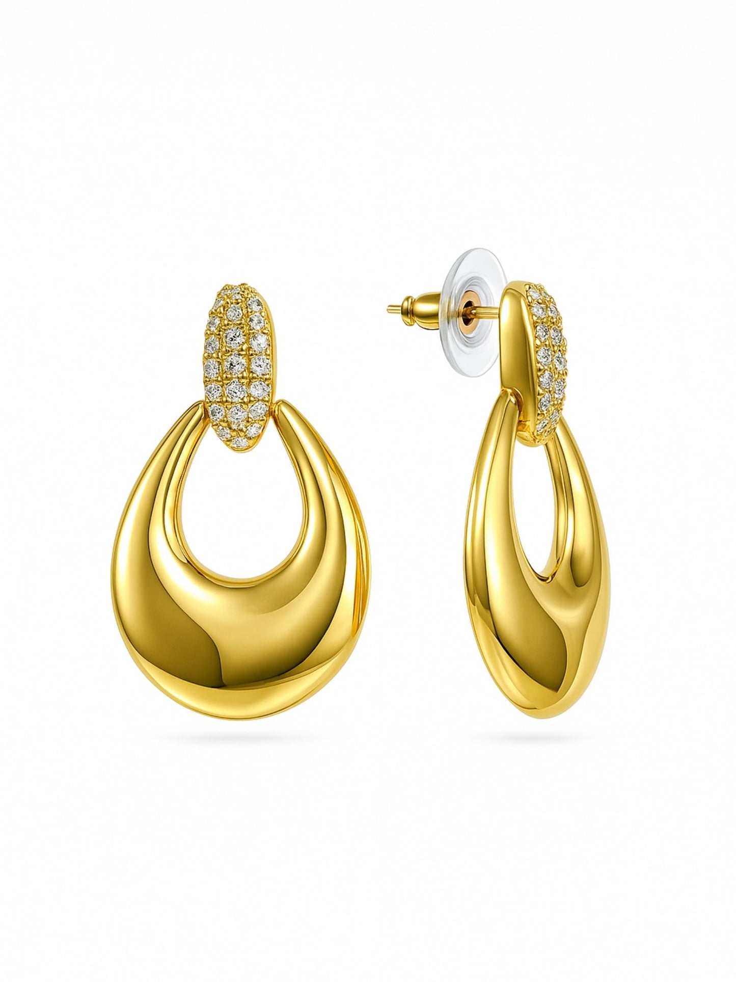 Gold Plated Double Hoop Earrings with AD Stud