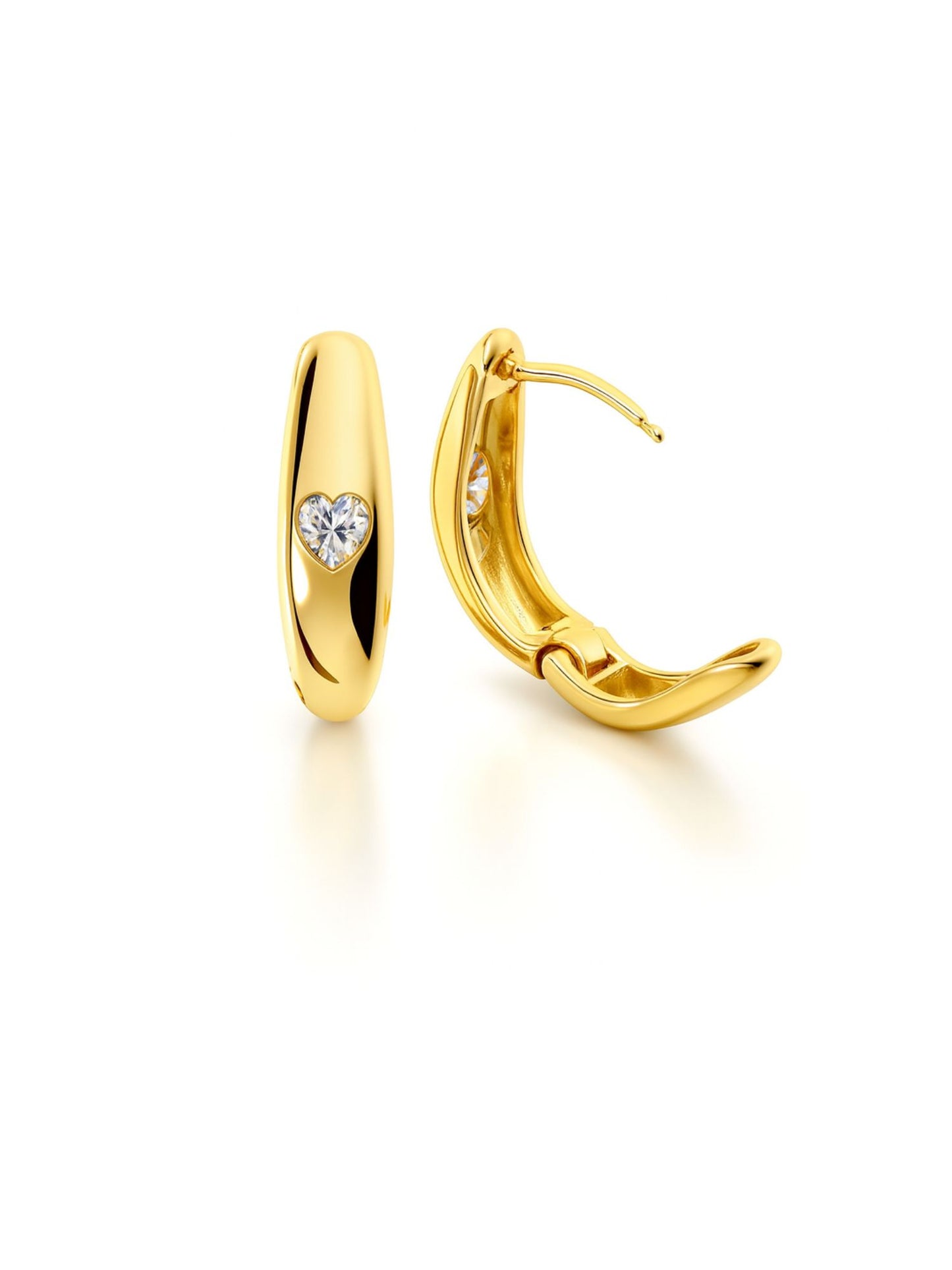 Gold Plated Heart Stone Huggie Hoop Earrings