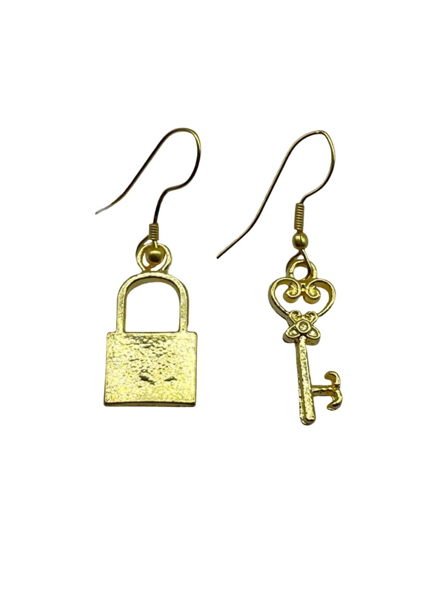 Gold Plated Lock & Key Mini Earrings for Women Girls