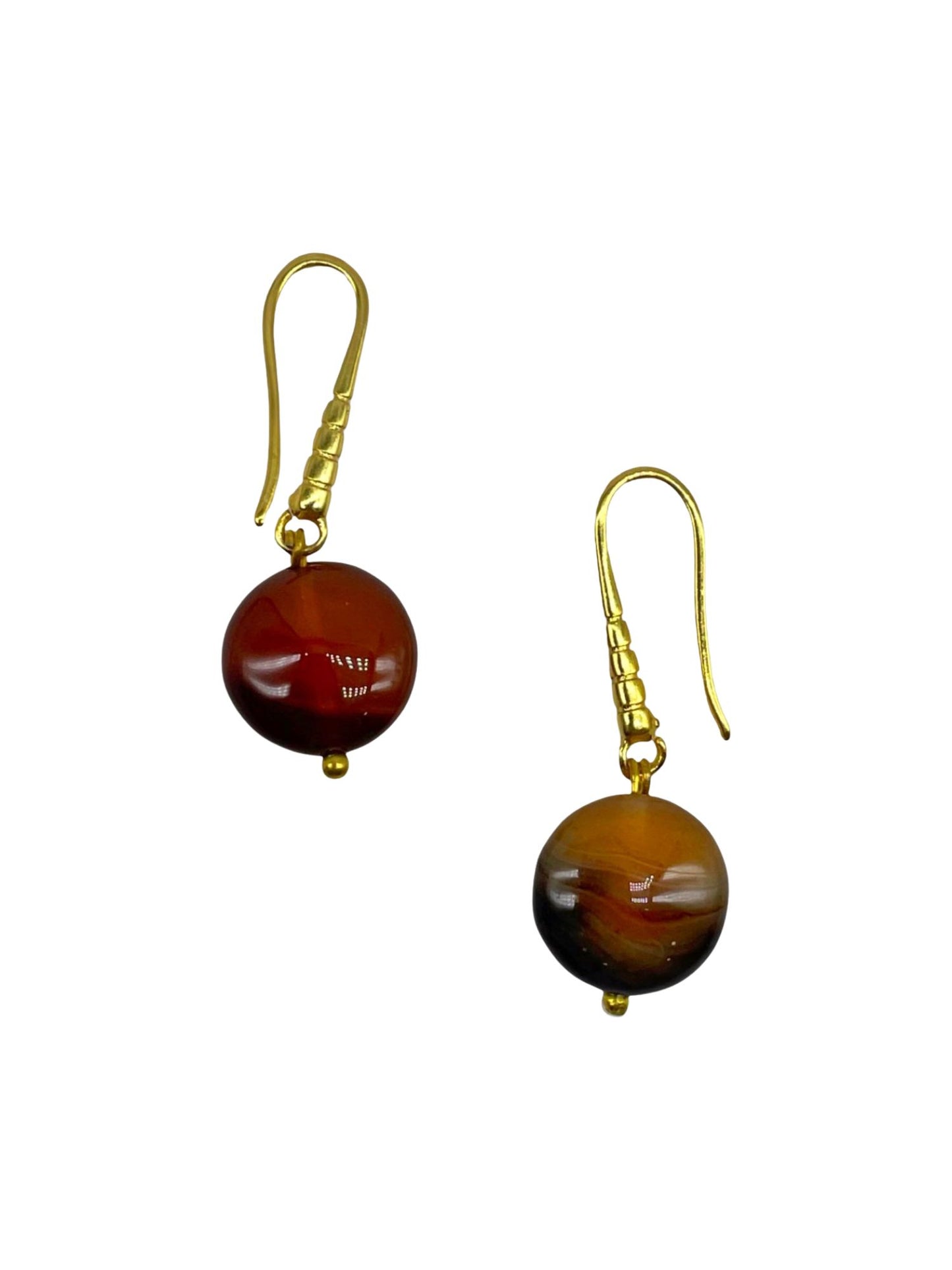 Gold Plated Brown Stone Mini Drop Earrings Women