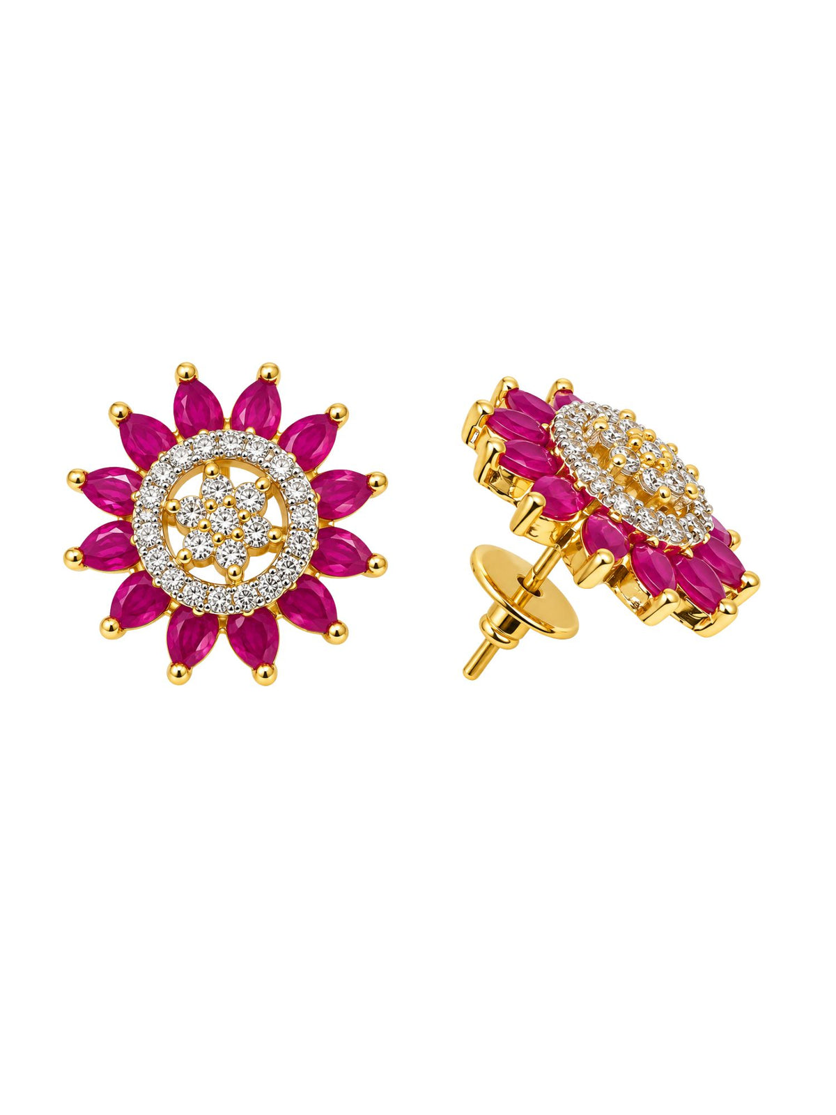 Gold Tone Purple Stone & Clear Stone Stud Earrings