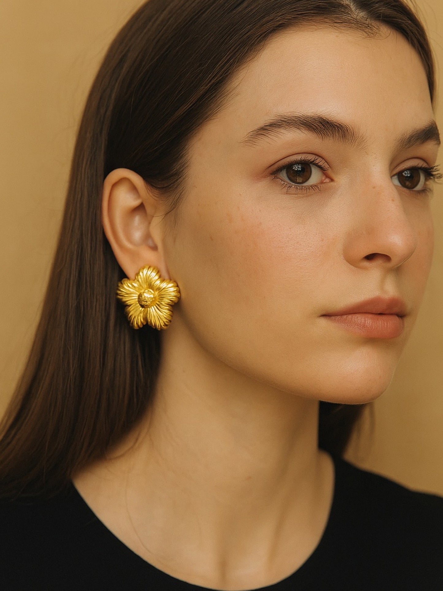 Gold Plated Flower Design Western Earrings