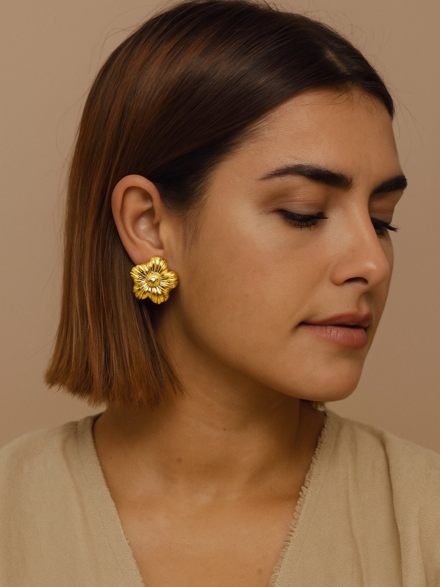 Gold Plated Flower Design Western Earrings