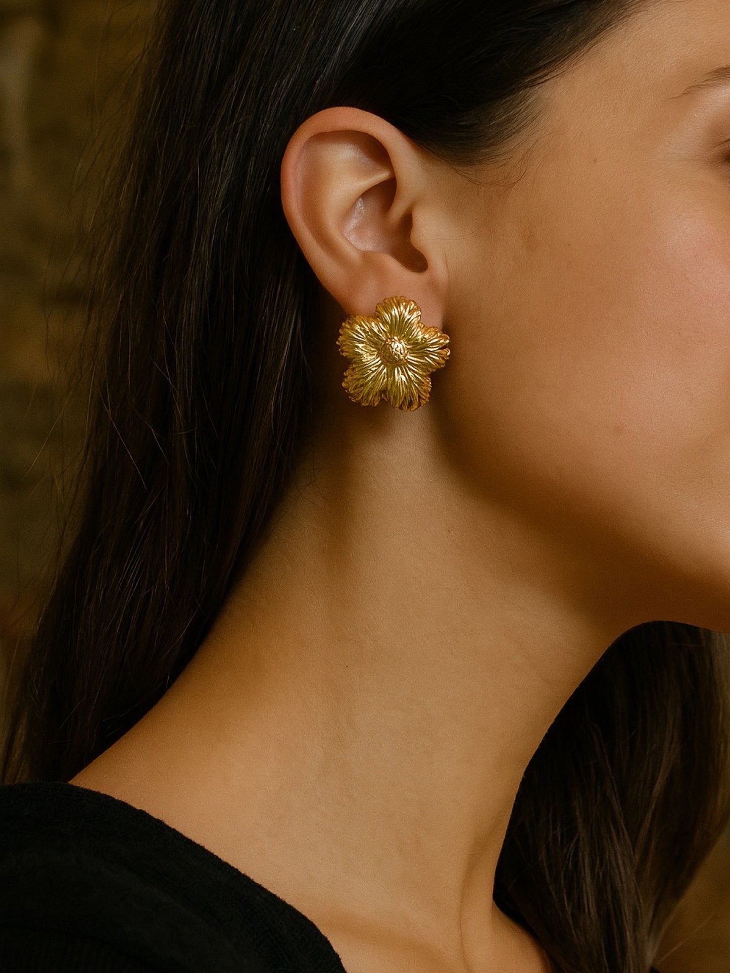 Gold Plated Flower Design Western Earrings