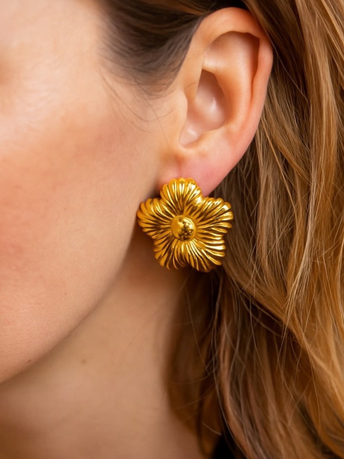 Gold Plated Flower Design Western Earrings