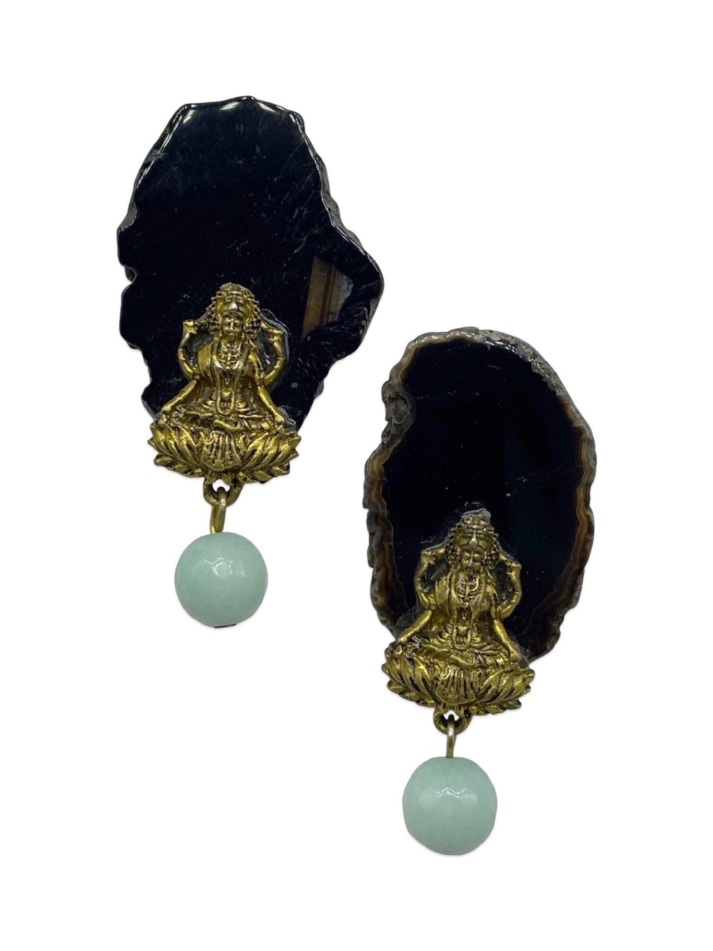 Stud Earrings Laxmi & Black Onyx Stone Design