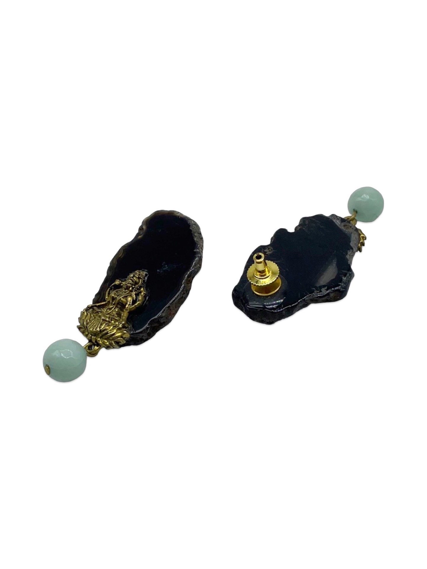 Stud Earrings Laxmi & Black Onyx Stone Design