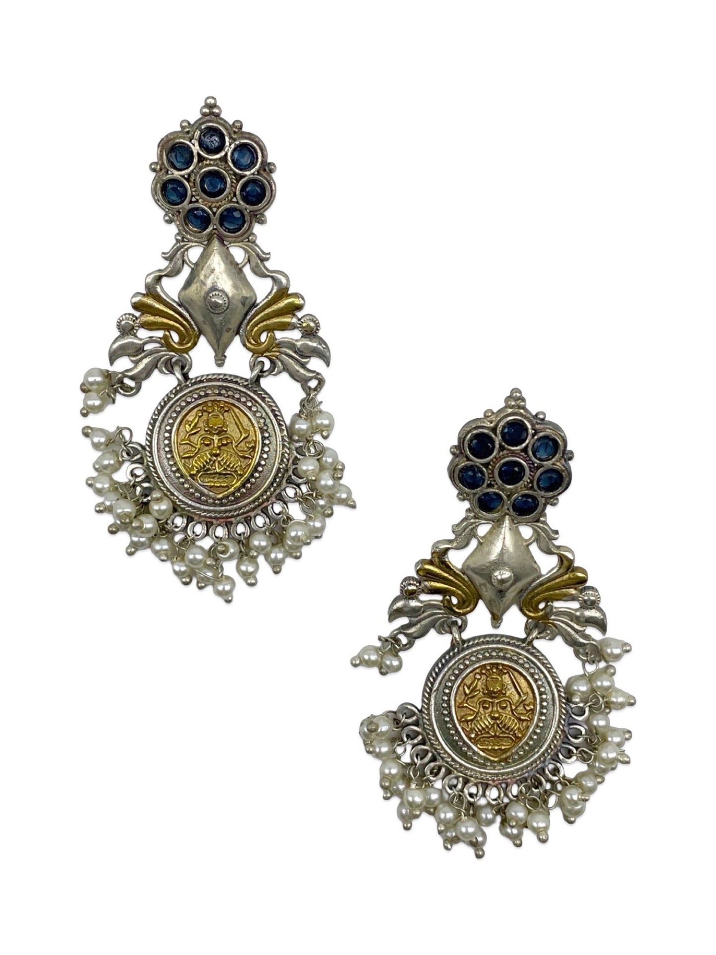 Chandelier Earrings Peacock Design Black Enamel With Pearl