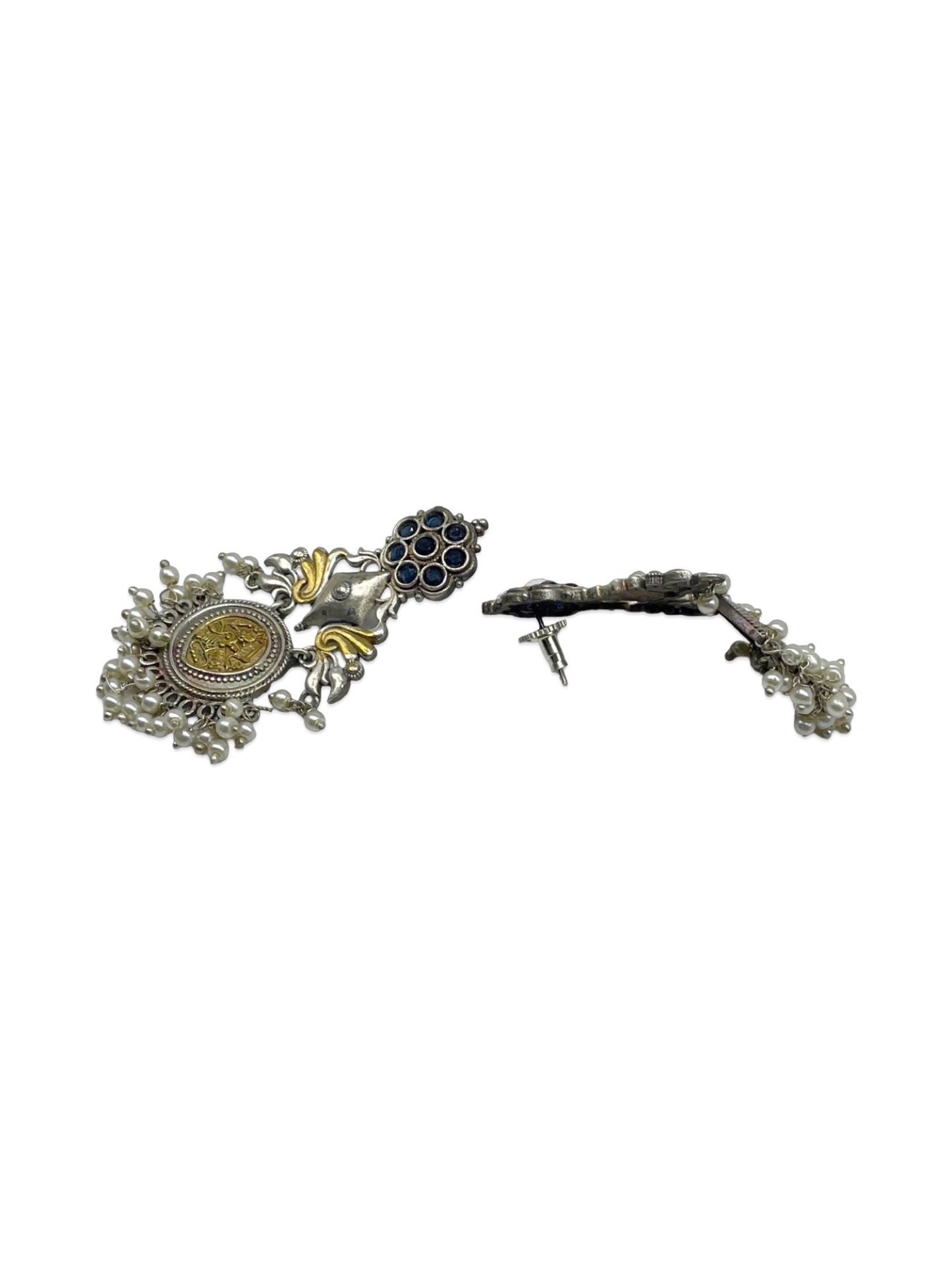 Chandelier Earrings Peacock Design Black Enamel With Pearl