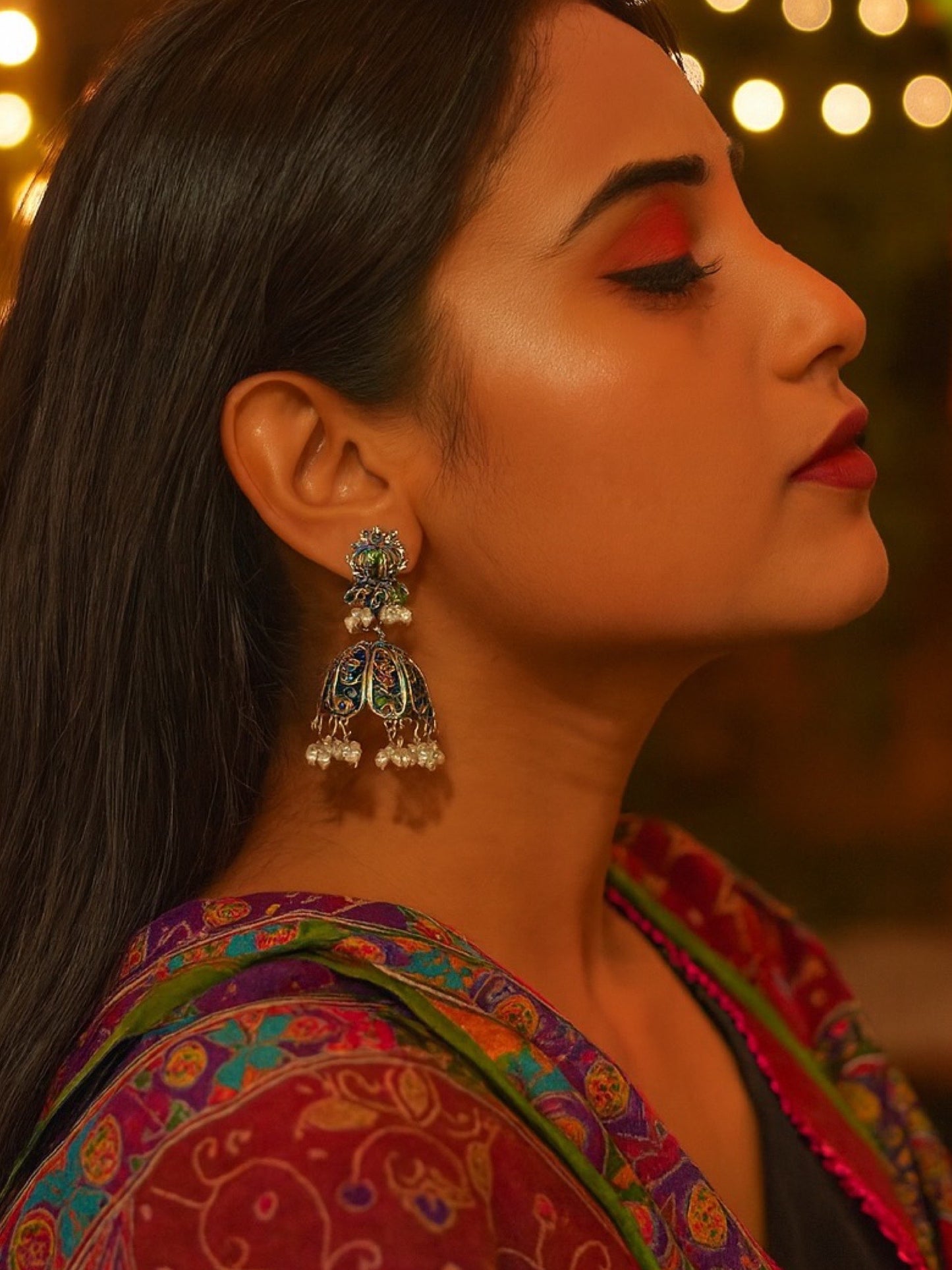 Jhumka Earring Flower With Pearl Design