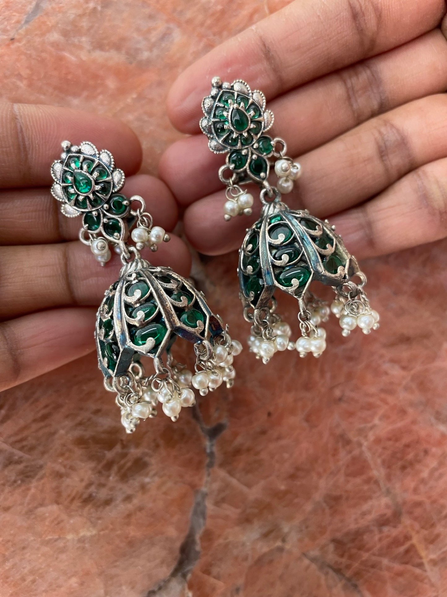 Jhumka Earring Flower With Pearl Design