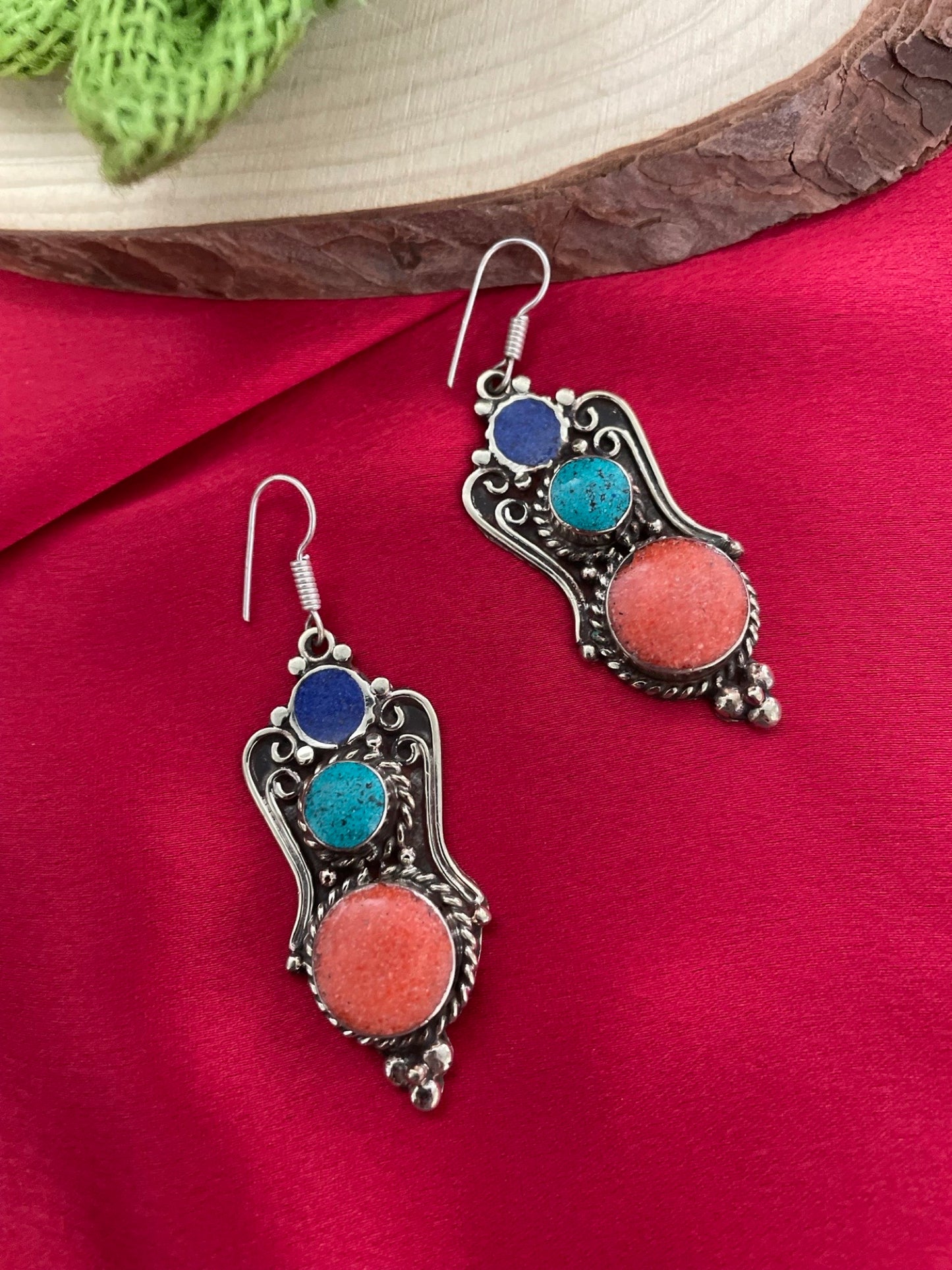 Gypsy Tibetan Munga & Turquoise Stone Design Silver Earring