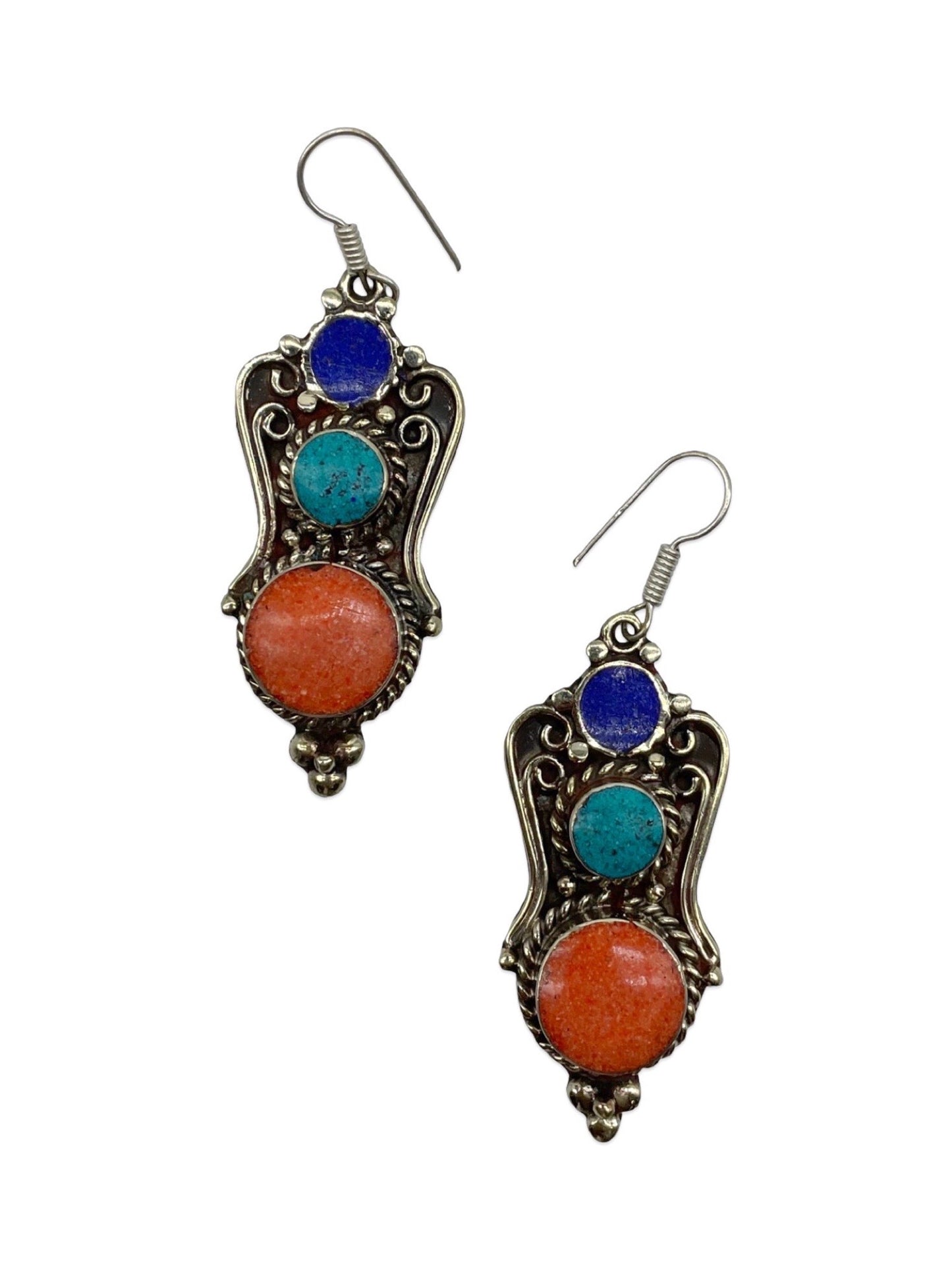 Gypsy Tibetan Munga & Turquoise Stone Design Silver Earring
