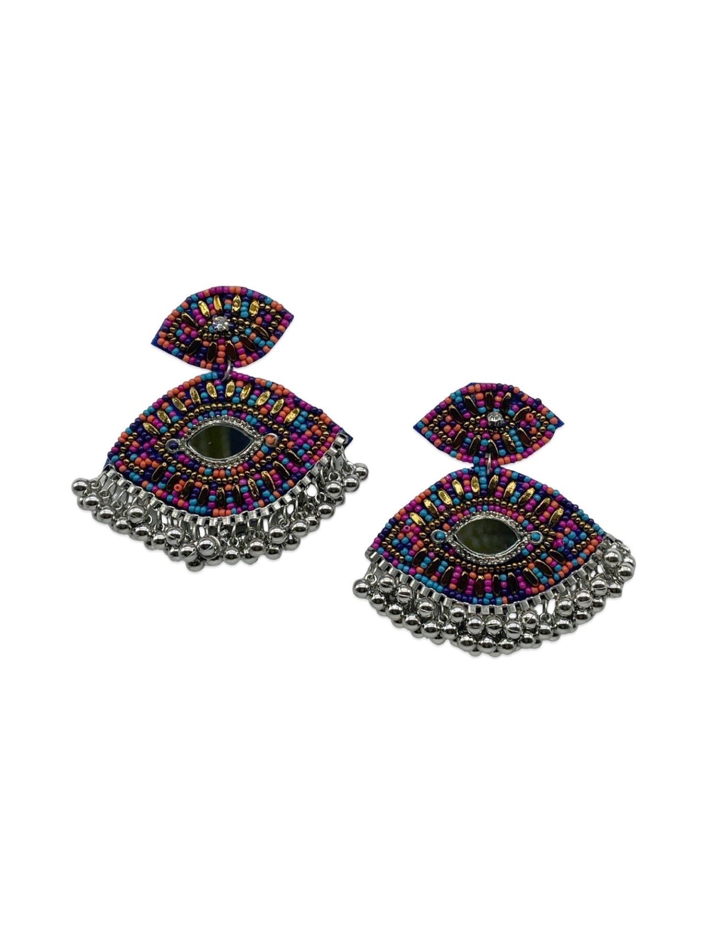 Beaded Earrings Evil Eye Design With Ghungroo