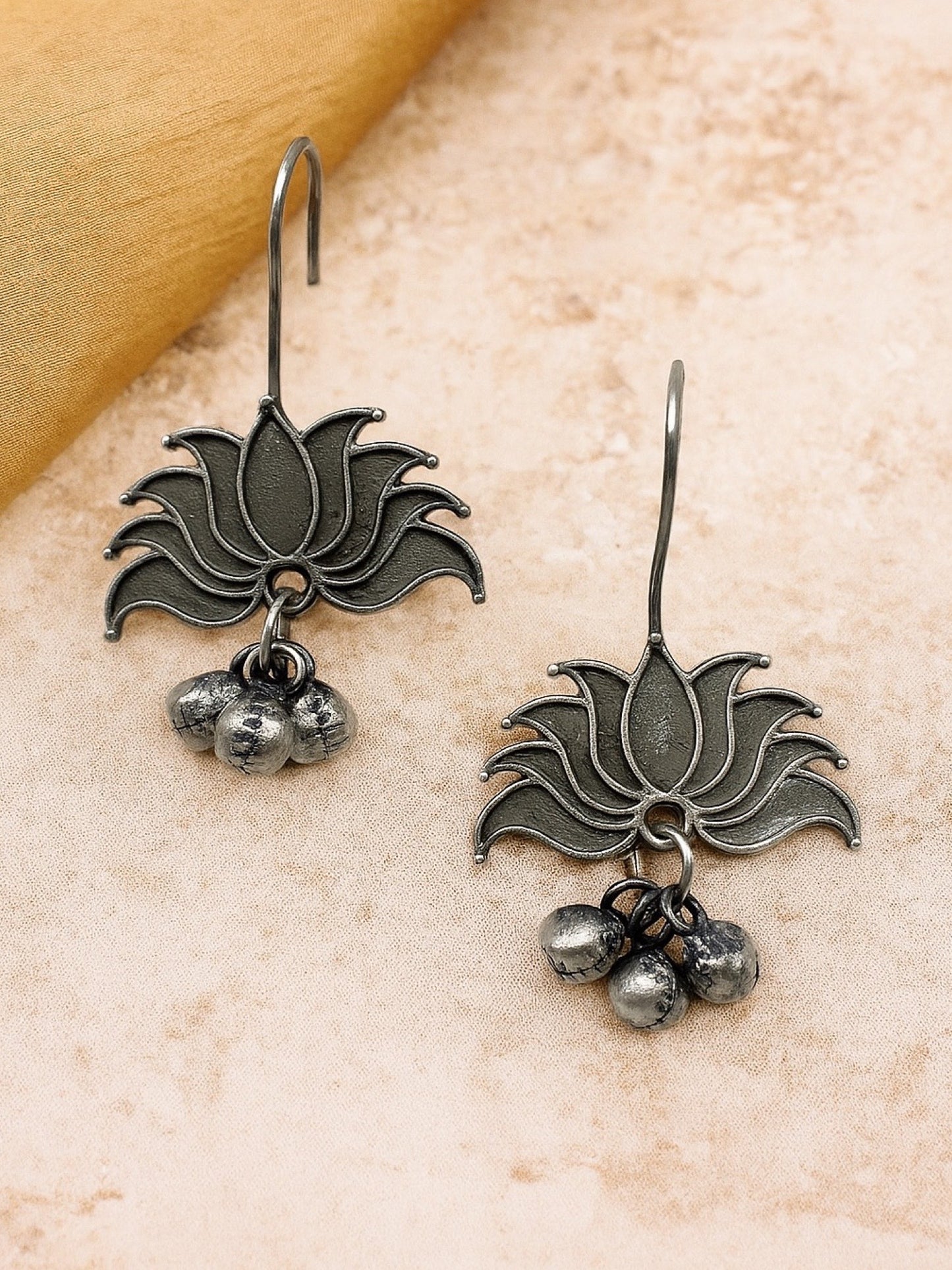 Dangler Earrings Lotus Flower Design With Ghungroo