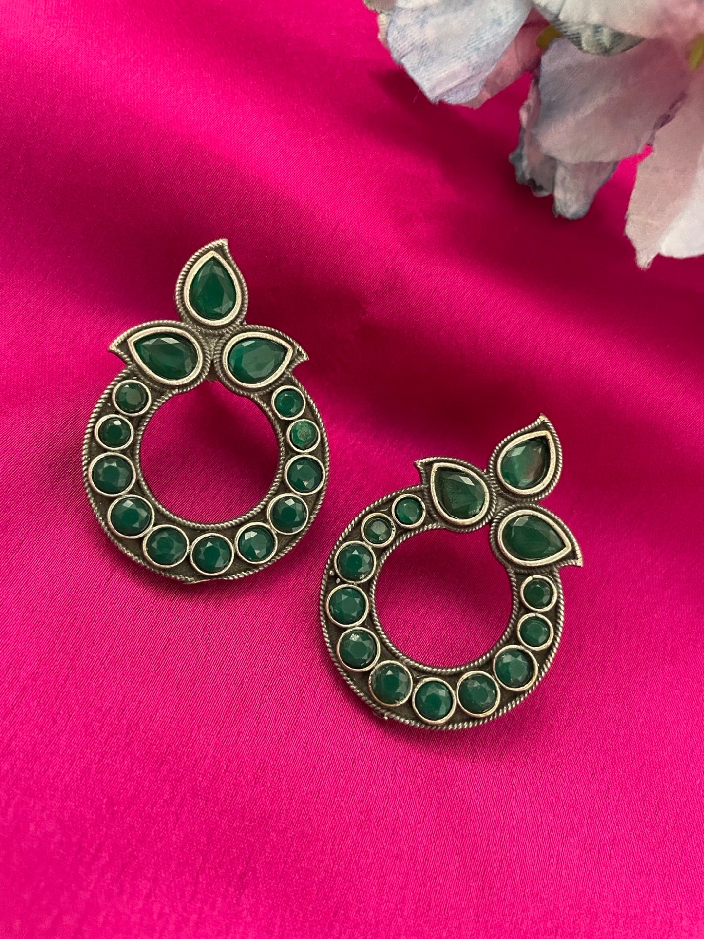 Stud Earrings Elegant Green Enamel Design