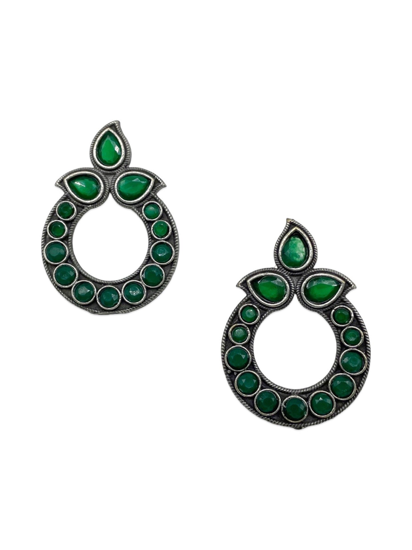 Stud Earrings Elegant Green Enamel Design