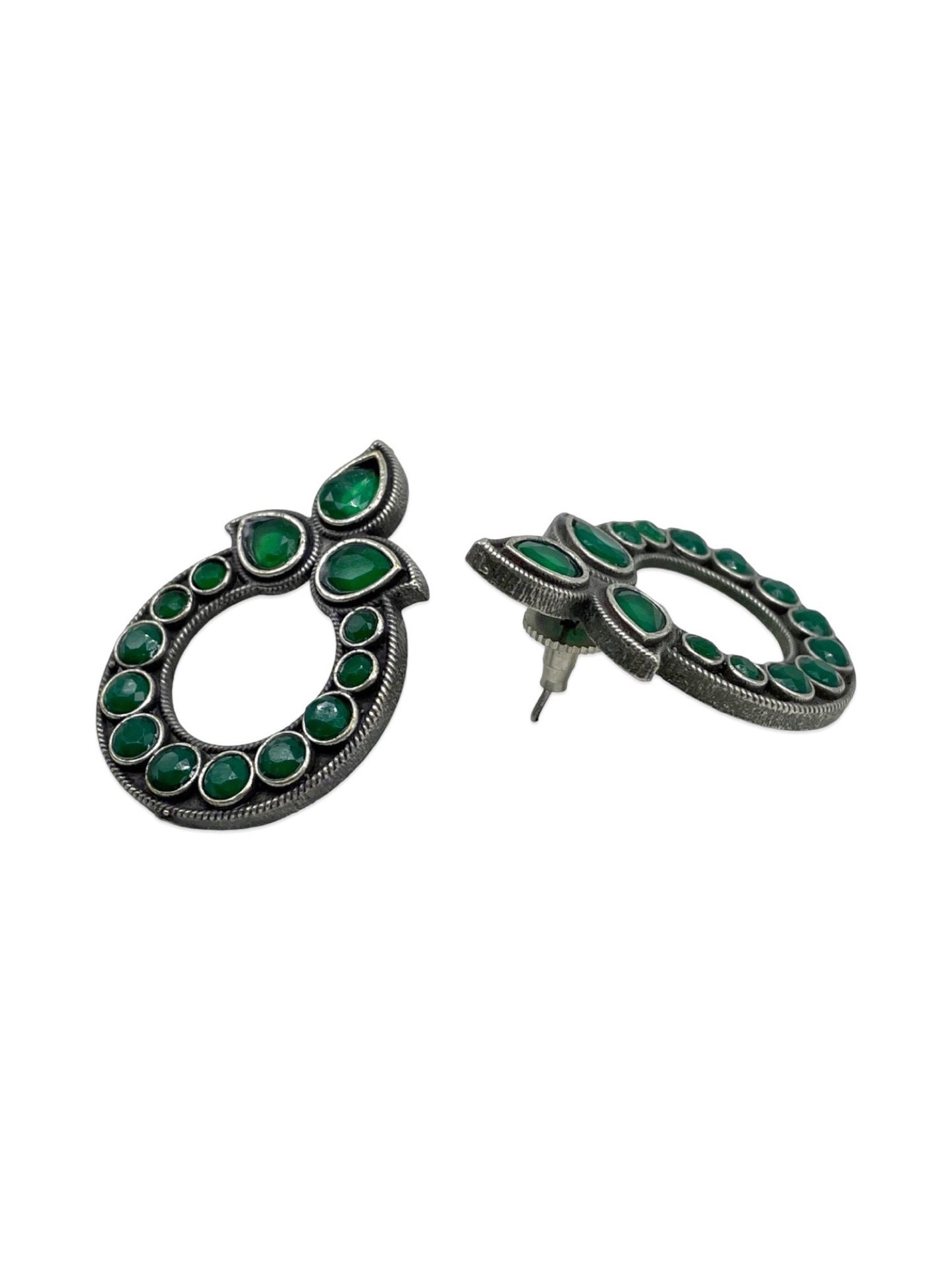 Stud Earrings Elegant Green Enamel Design