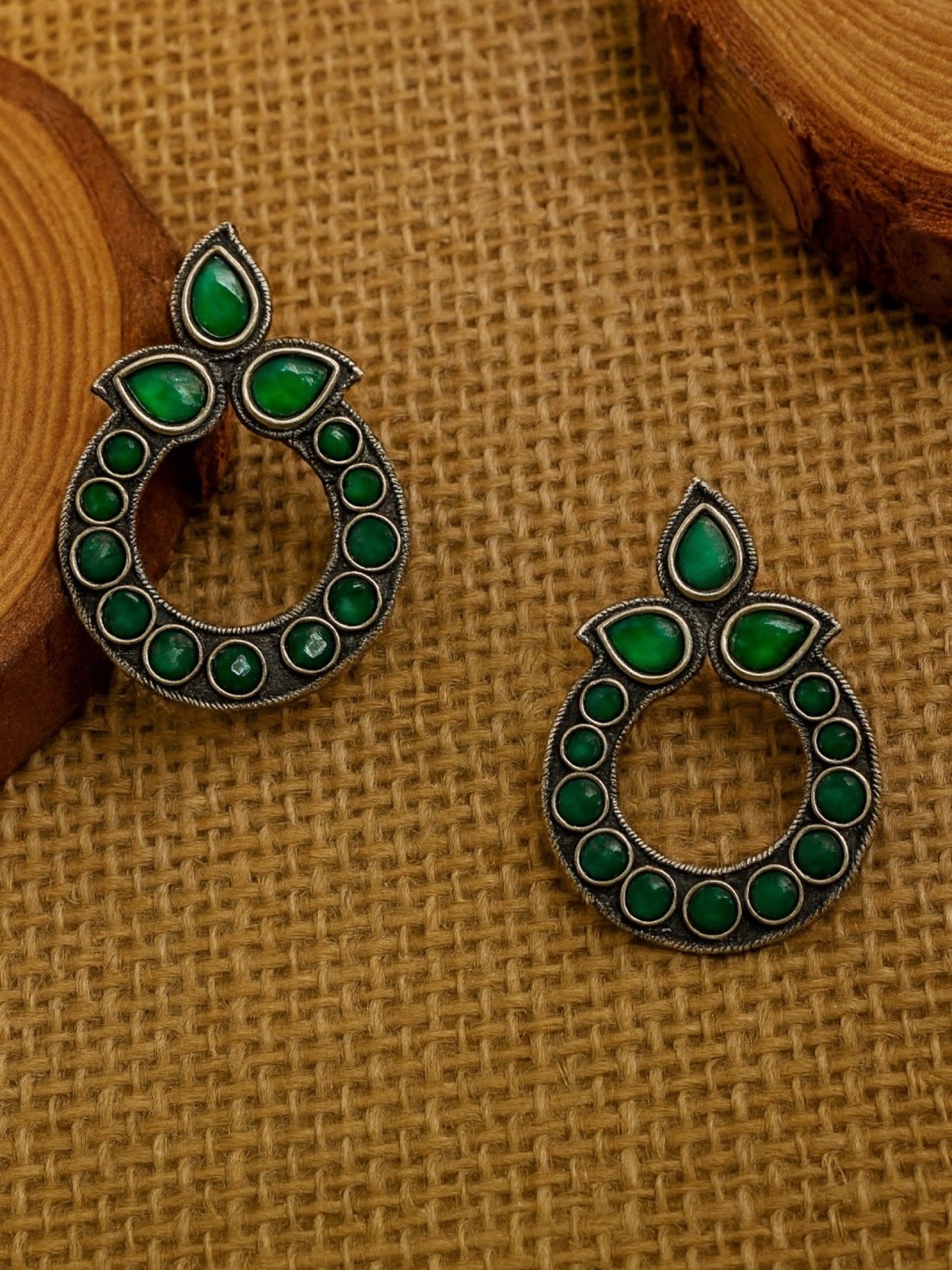 Stud Earrings Elegant Green Enamel Design