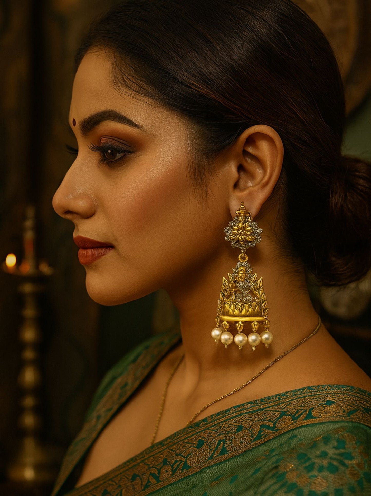 Dangler Afghani Jhumka Earrings Mata Laxmi With Pearl Design