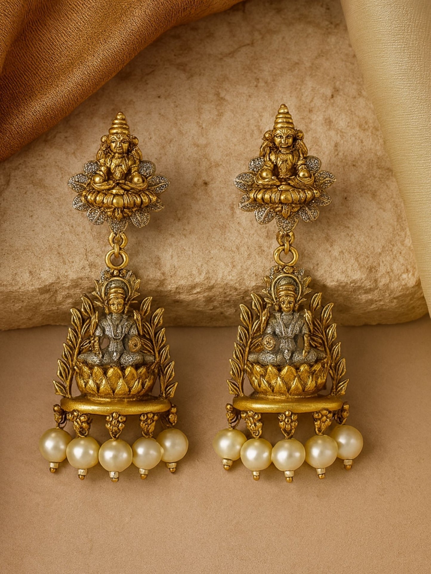 Dangler Afghani Jhumka Earrings Mata Laxmi With Pearl Design