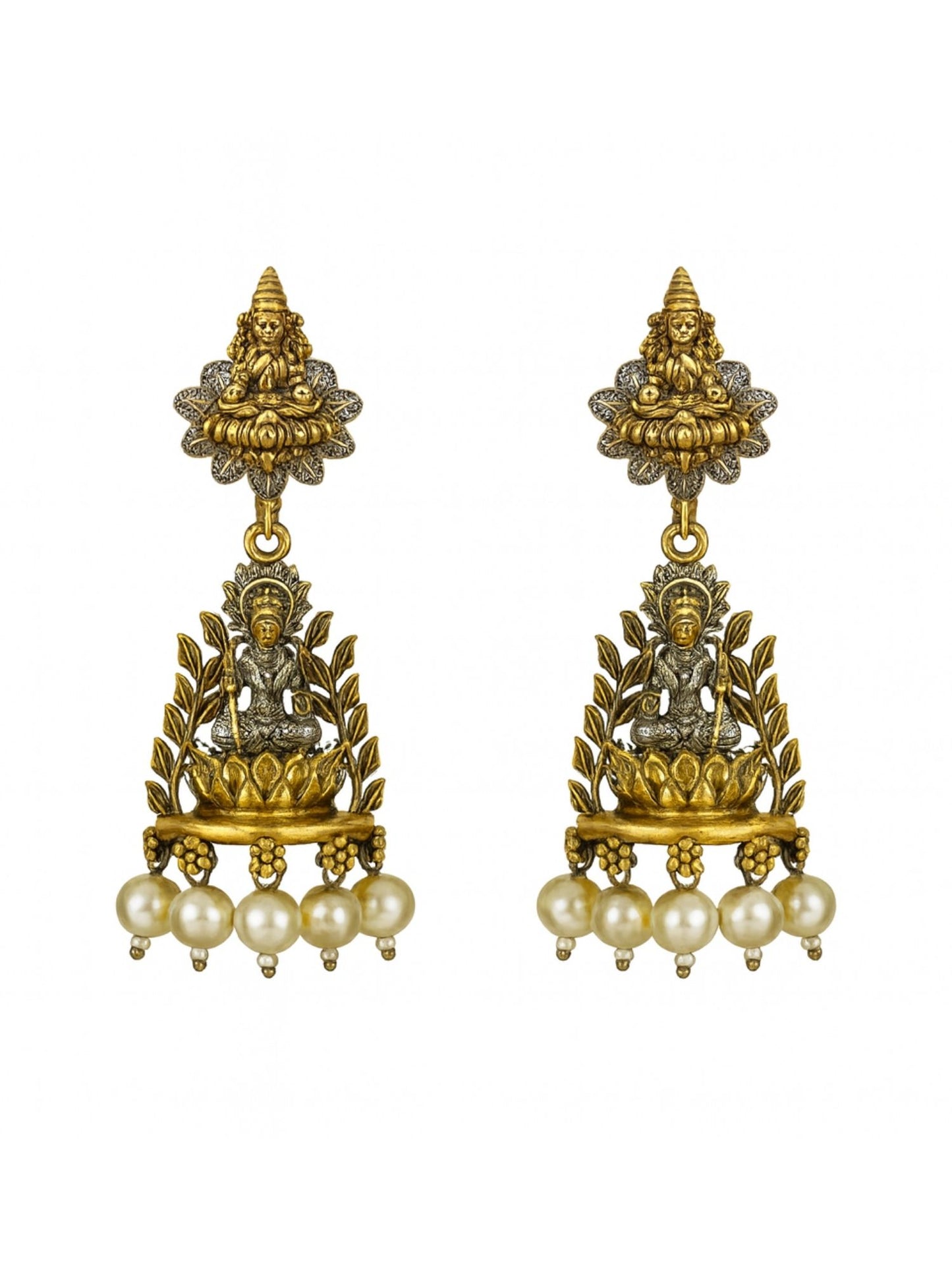 Dangler Afghani Jhumka Earrings Mata Laxmi With Pearl Design