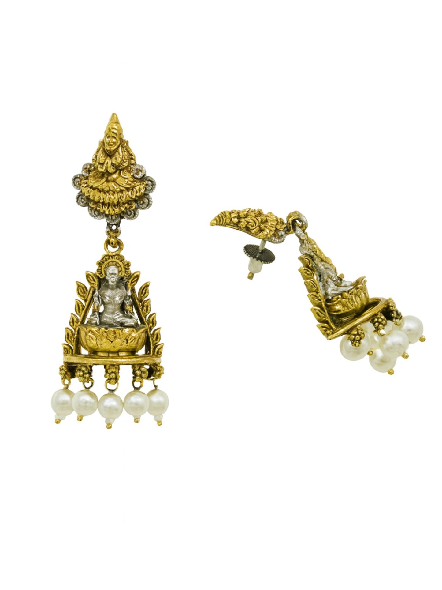 Dangler Afghani Jhumka Earrings Mata Laxmi With Pearl Design