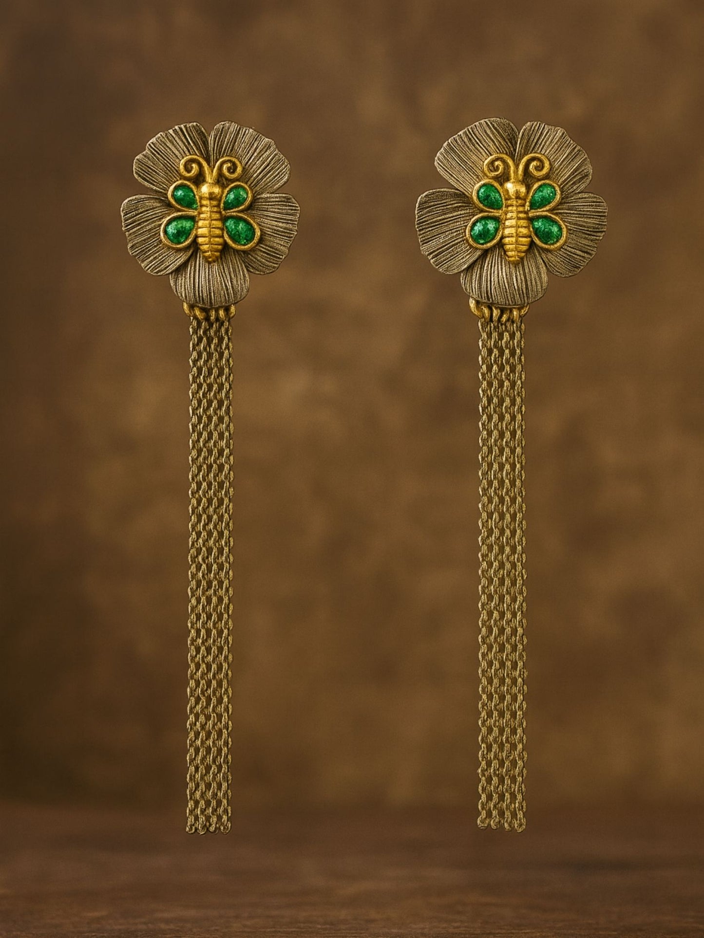 Long Afghani Earrings Flower With Butterfly Designs