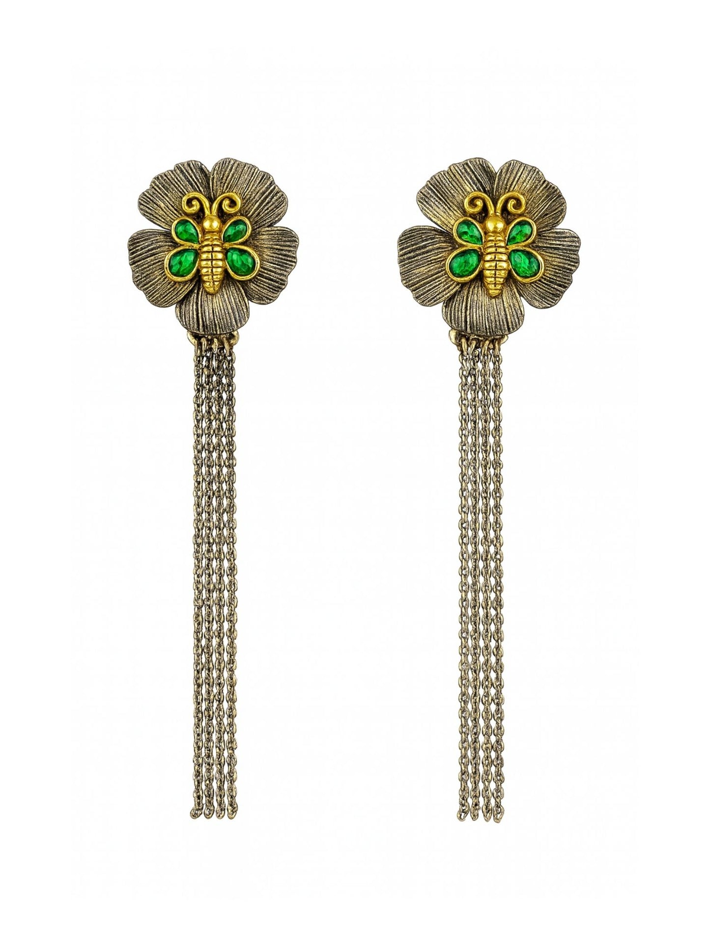 Long Afghani Earrings Flower With Butterfly Designs