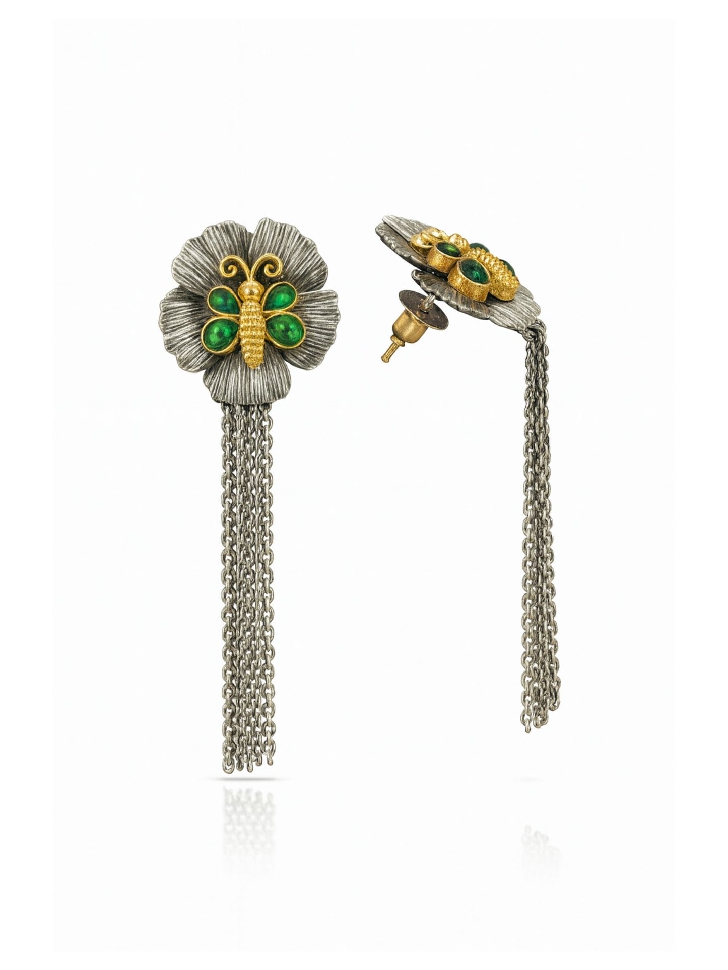 Long Afghani Earrings Flower With Butterfly Designs