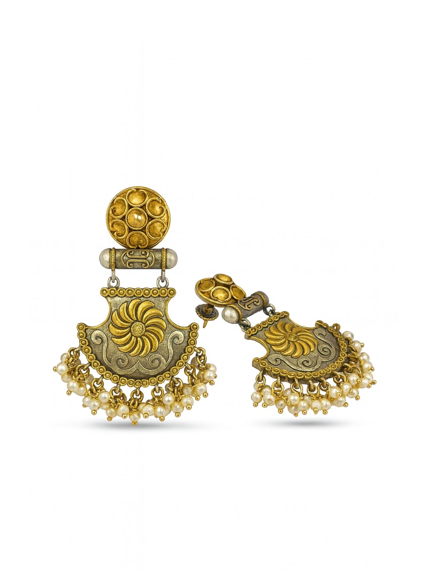 Dangler Afghani Jhumka Earrings Flower Designs With Pearl