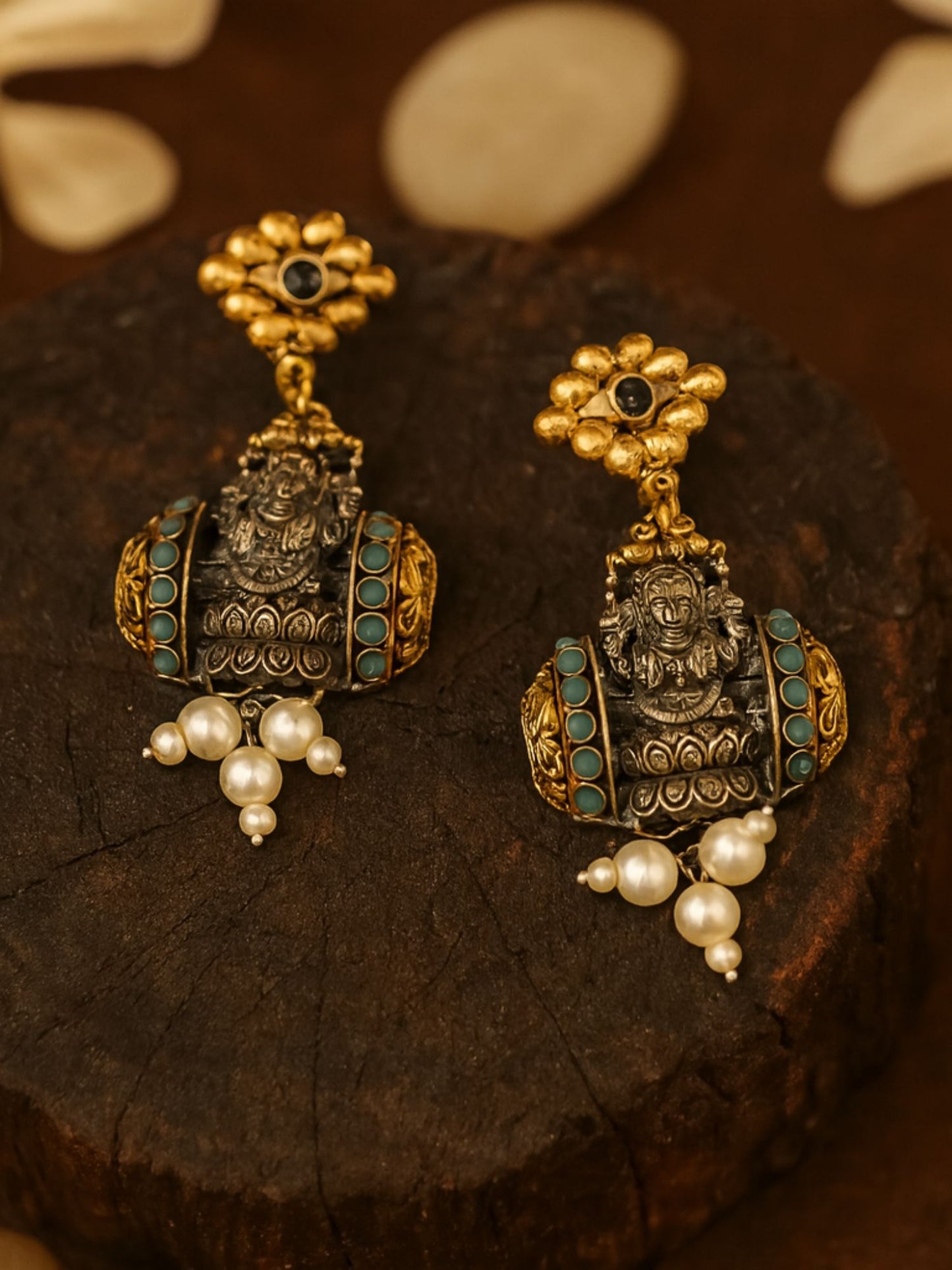 Drop Afghani Jhumka Earrings Mata Laxmi With Pearl Design