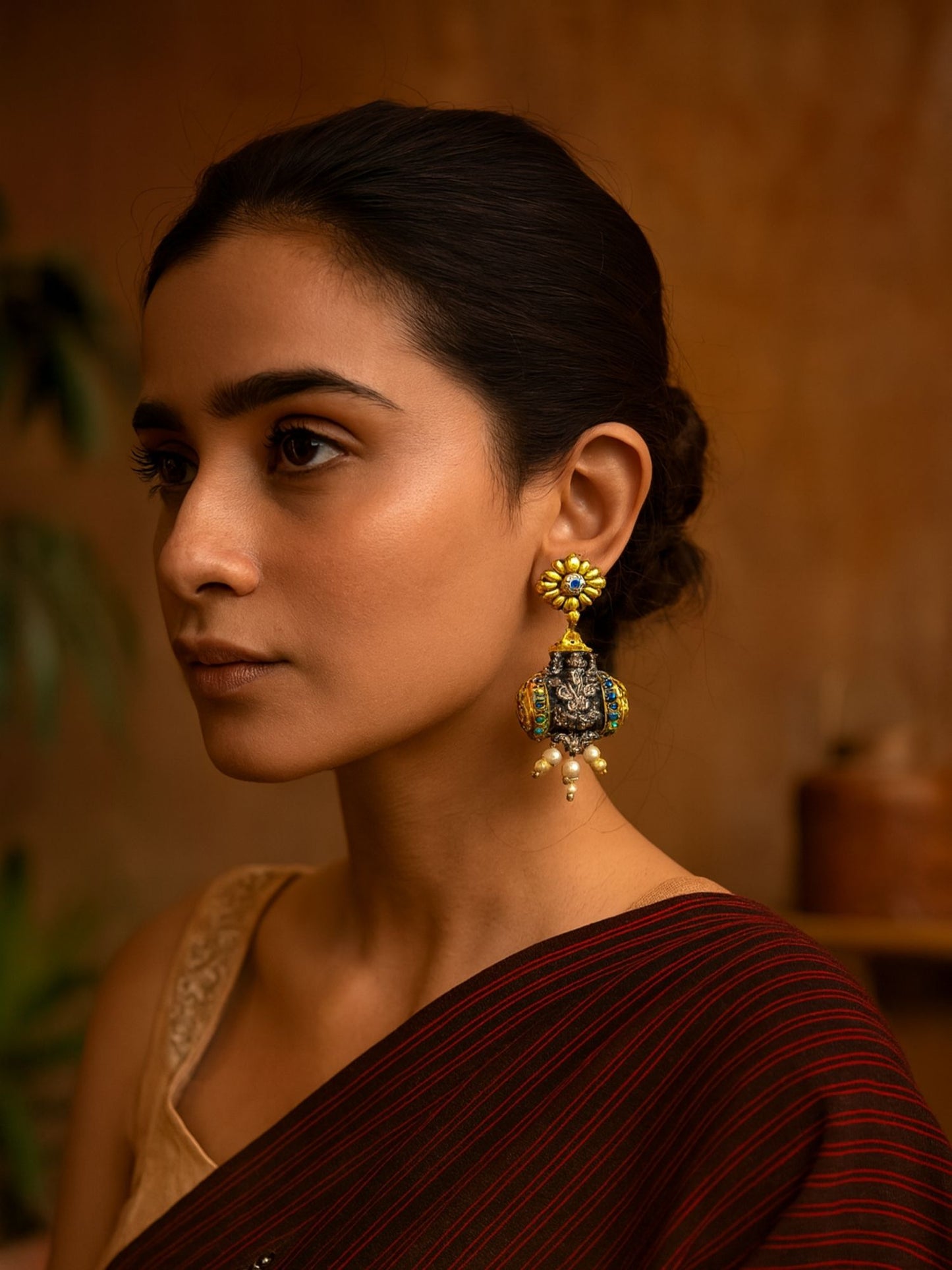 Drop Afghani Jhumka Earrings Mata Laxmi With Pearl Design