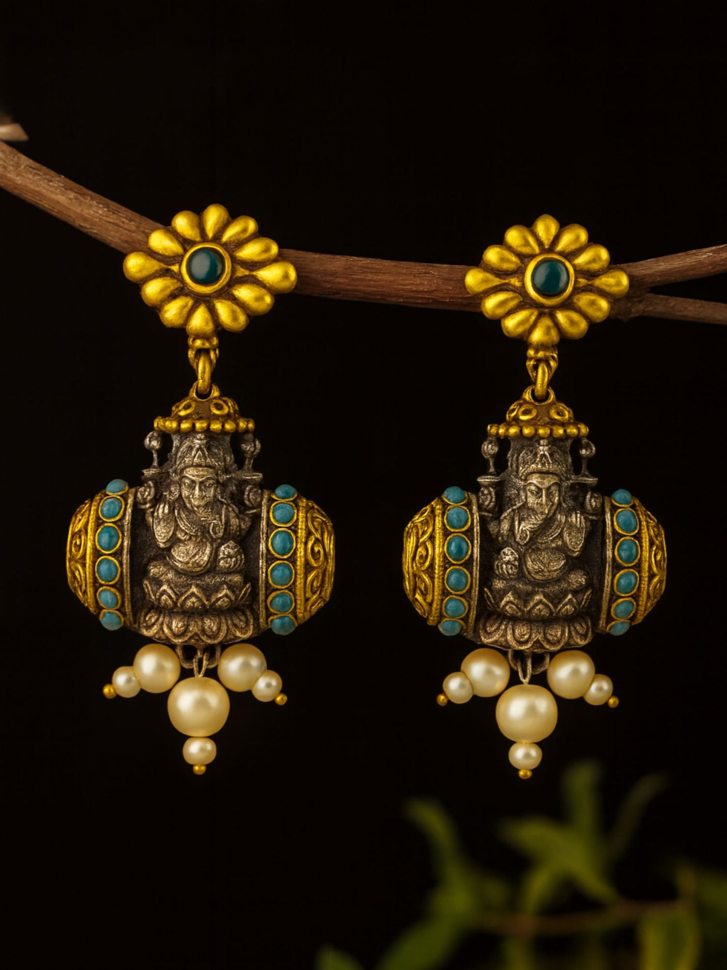Drop Afghani Jhumka Earrings Mata Laxmi With Pearl Design