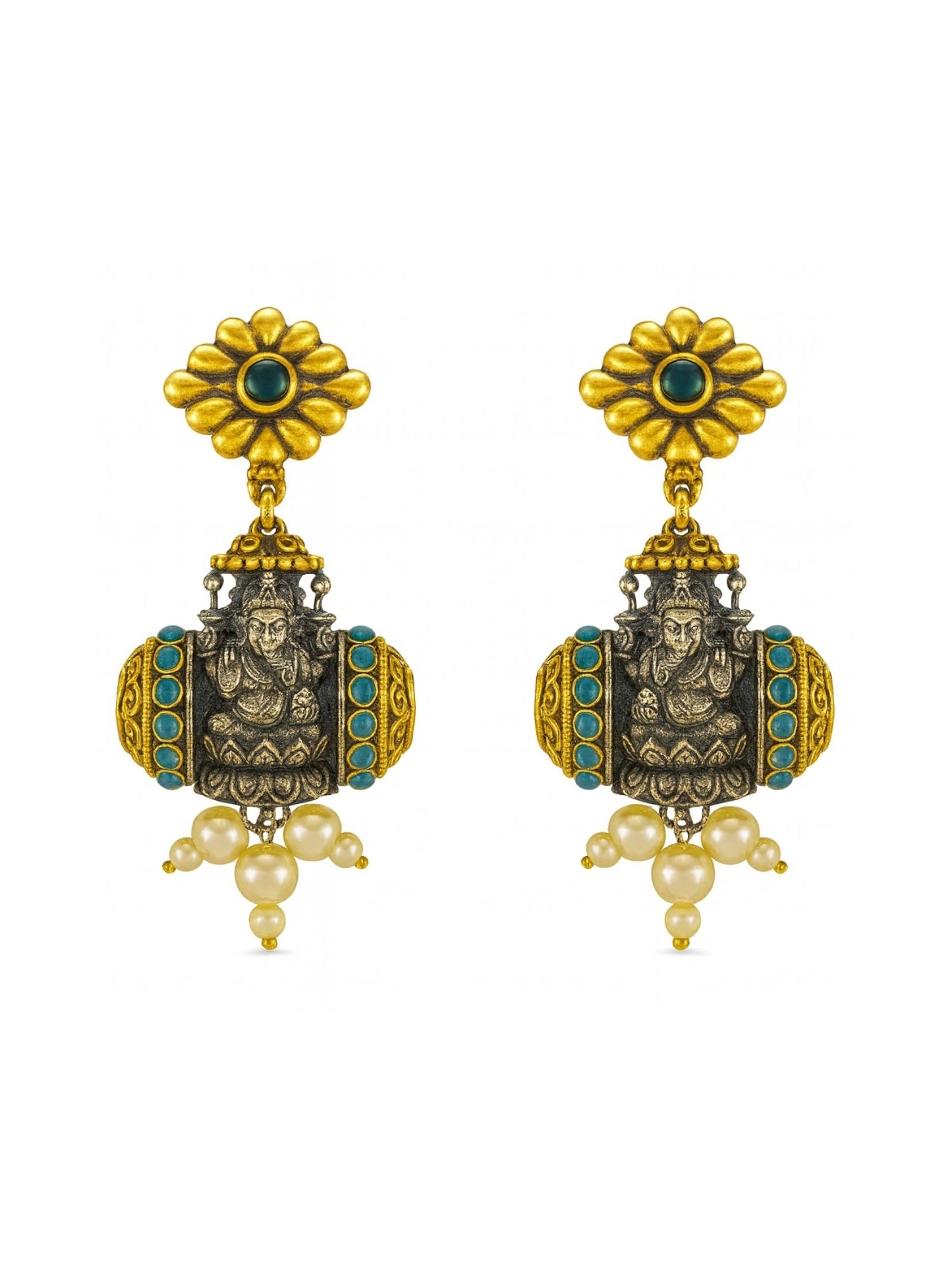 Drop Afghani Jhumka Earrings Mata Laxmi With Pearl Design