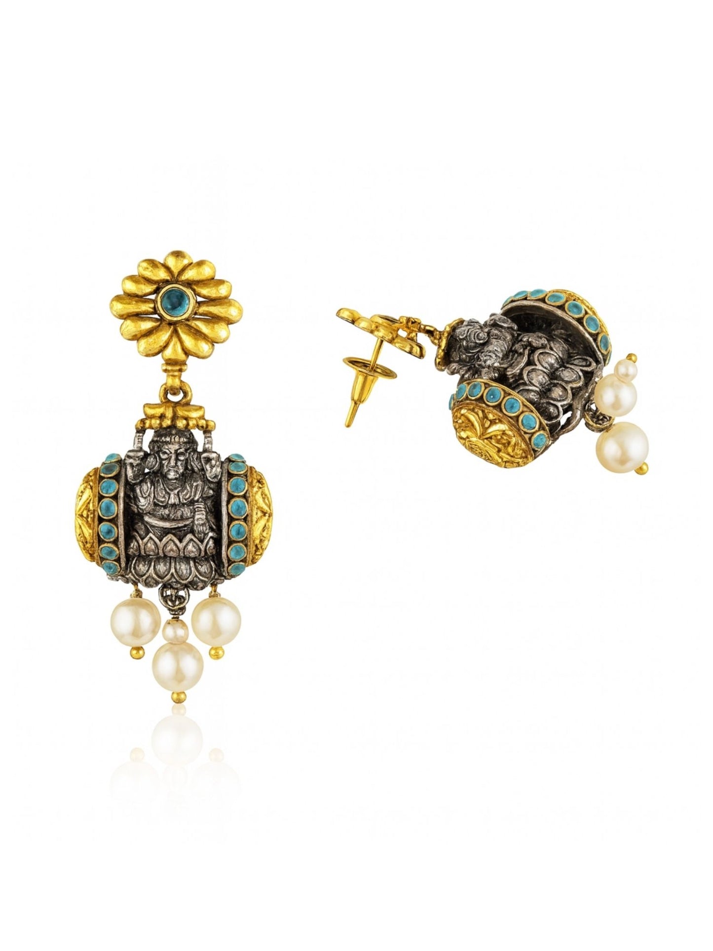 Drop Afghani Jhumka Earrings Mata Laxmi With Pearl Design