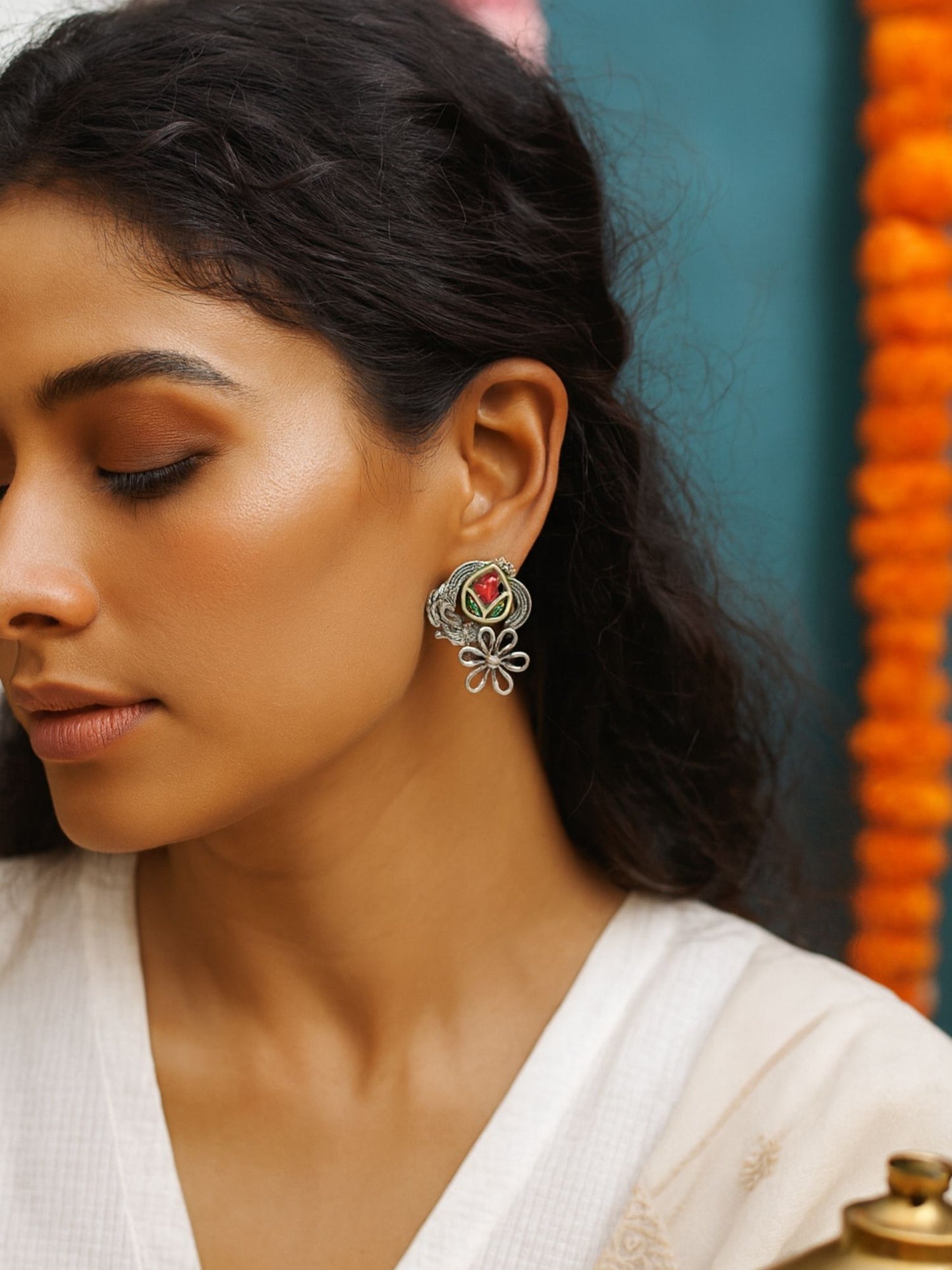 Stud Afghani Jhumka Earrings Flower Designs