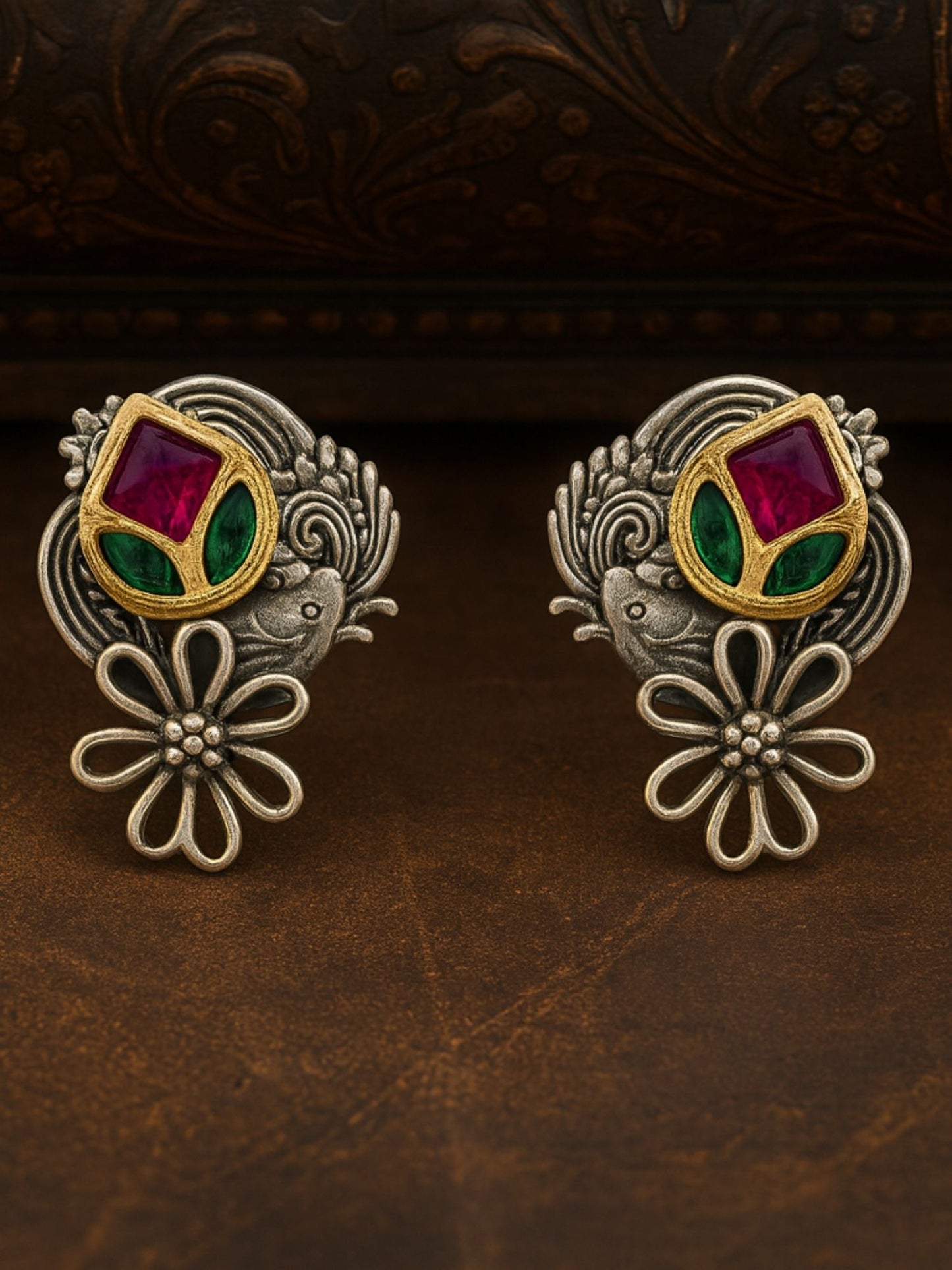 Stud Afghani Jhumka Earrings Flower Designs