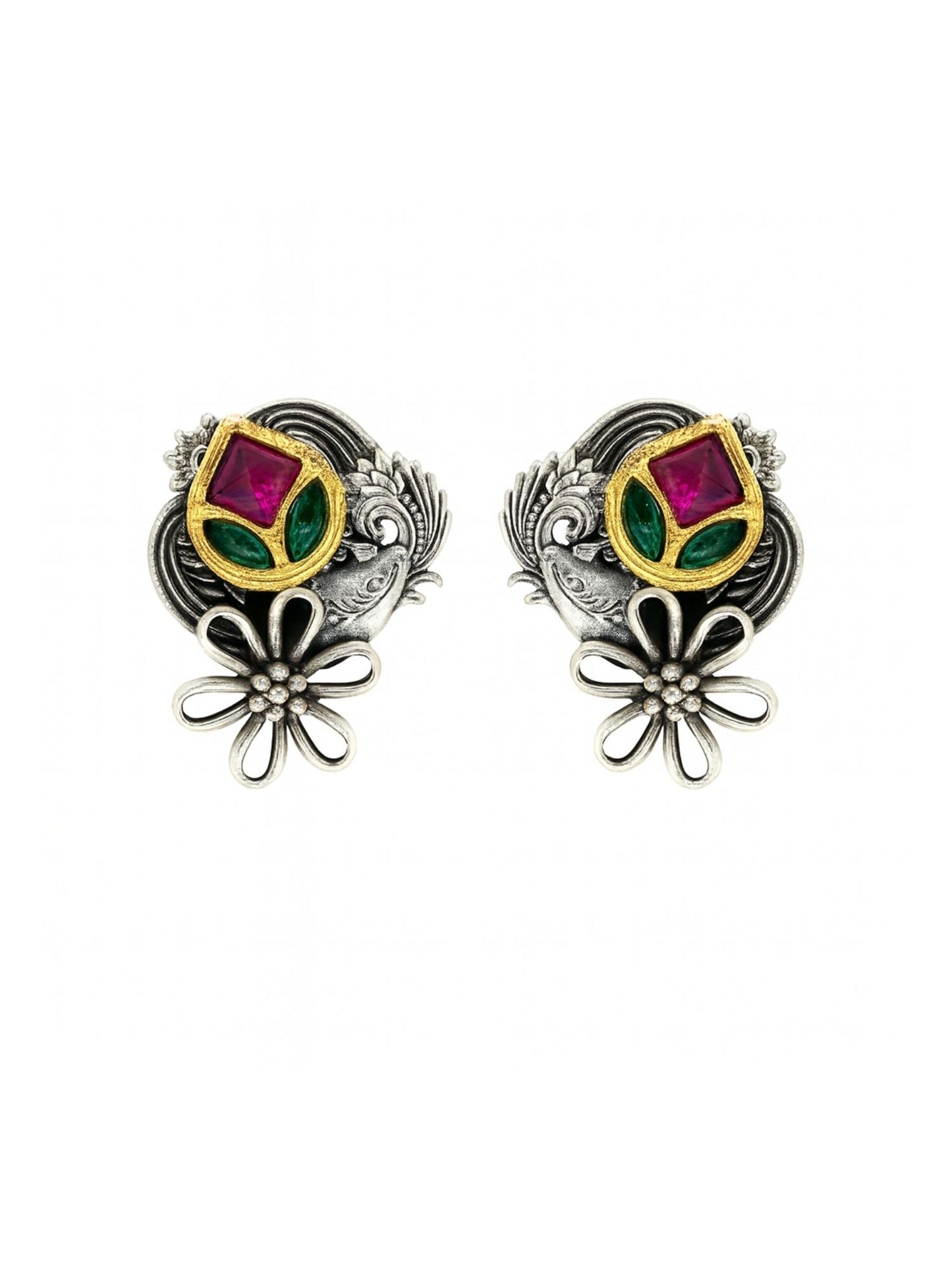 Stud Afghani Jhumka Earrings Flower Designs