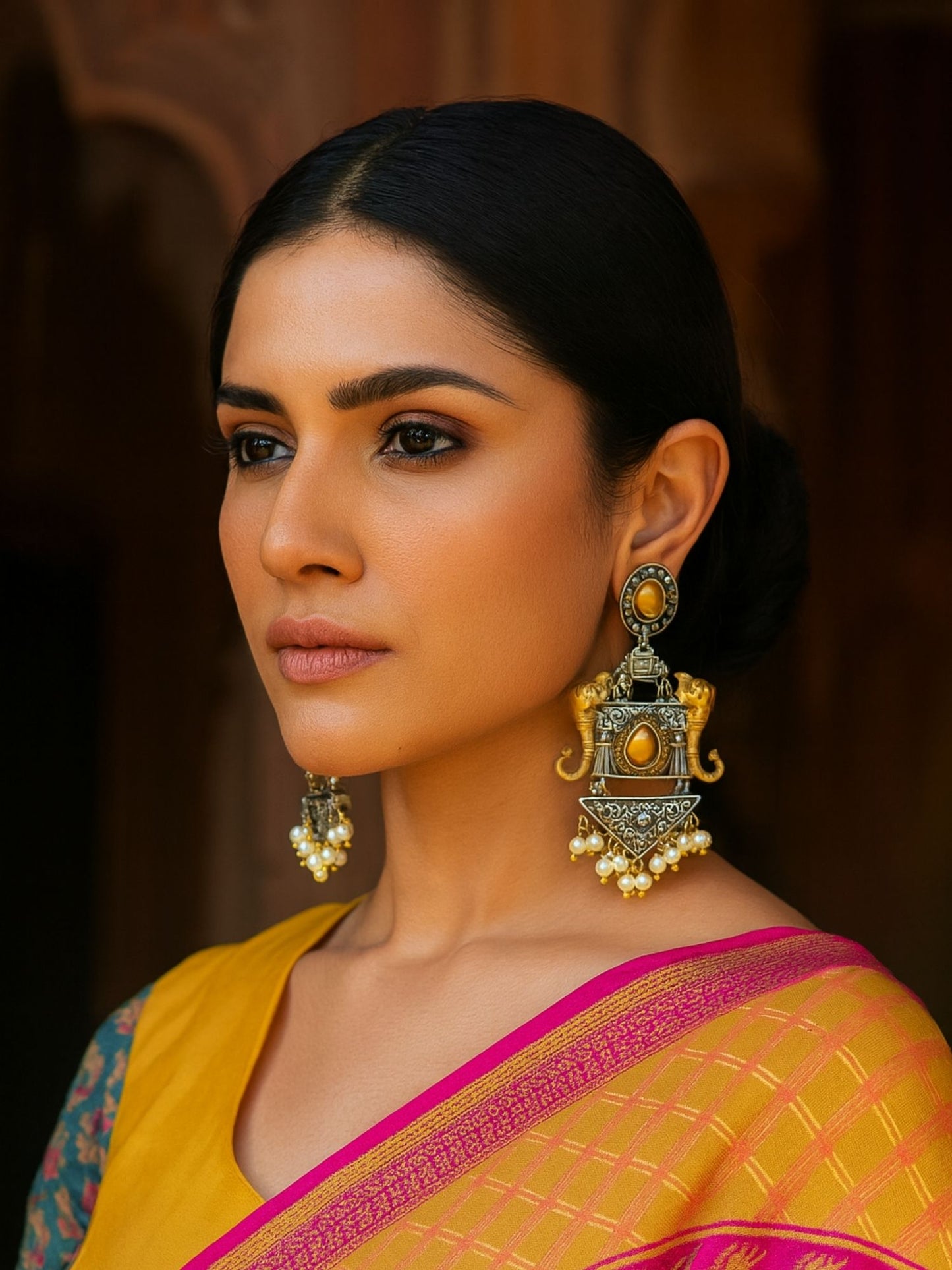 Drop Afghani Jhumka Earrings Elephant With Pearl Design