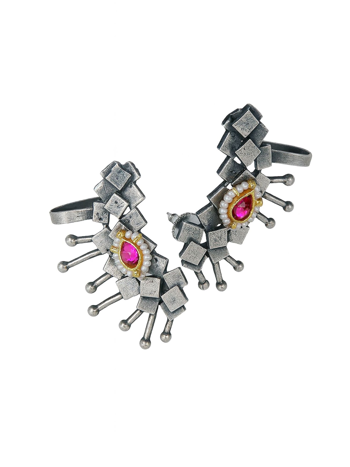 Stud Afghani Jhumka Earrings Ear cuff Drop With Stone Designs