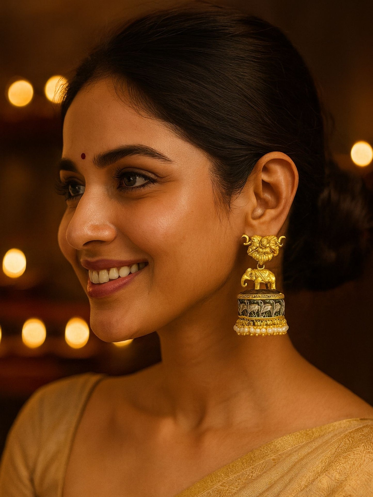 Afghani Jhumka Earrings Mata Laxmi Design With Pearl