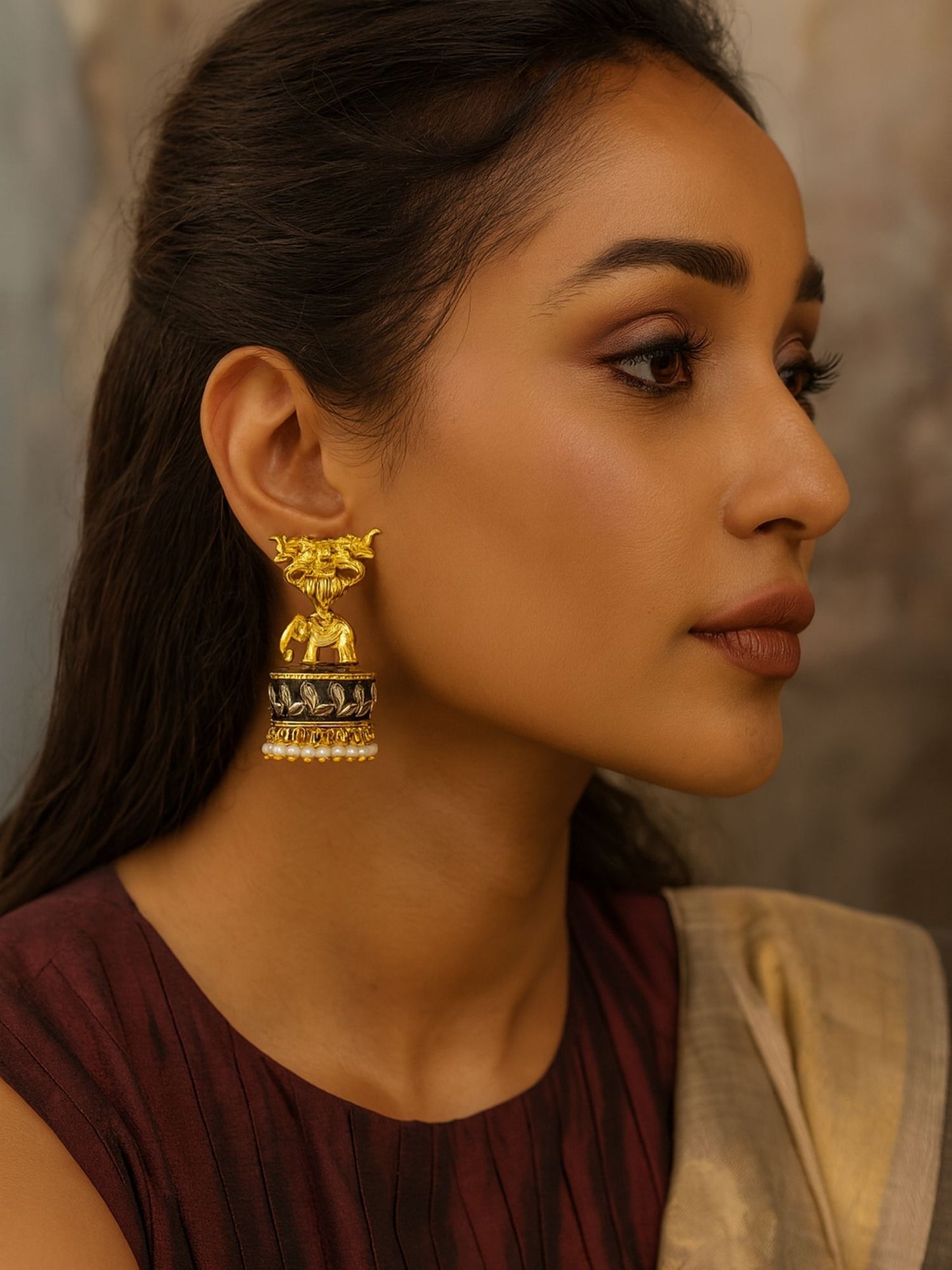 Afghani Jhumka Earrings Mata Laxmi Design With Pearl