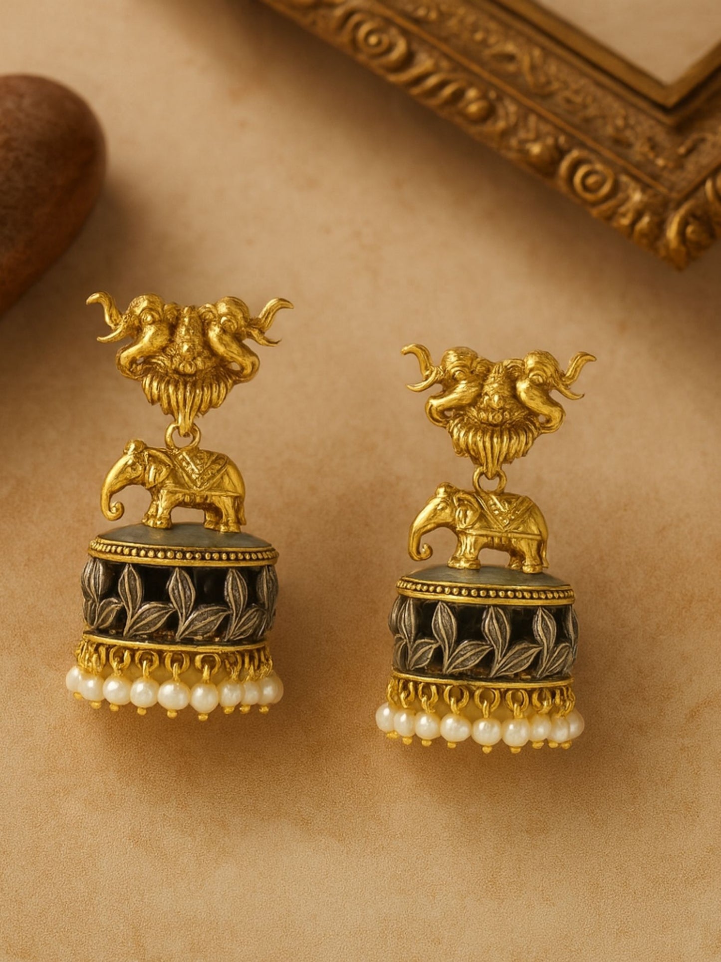Afghani Jhumka Earrings Mata Laxmi Design With Pearl