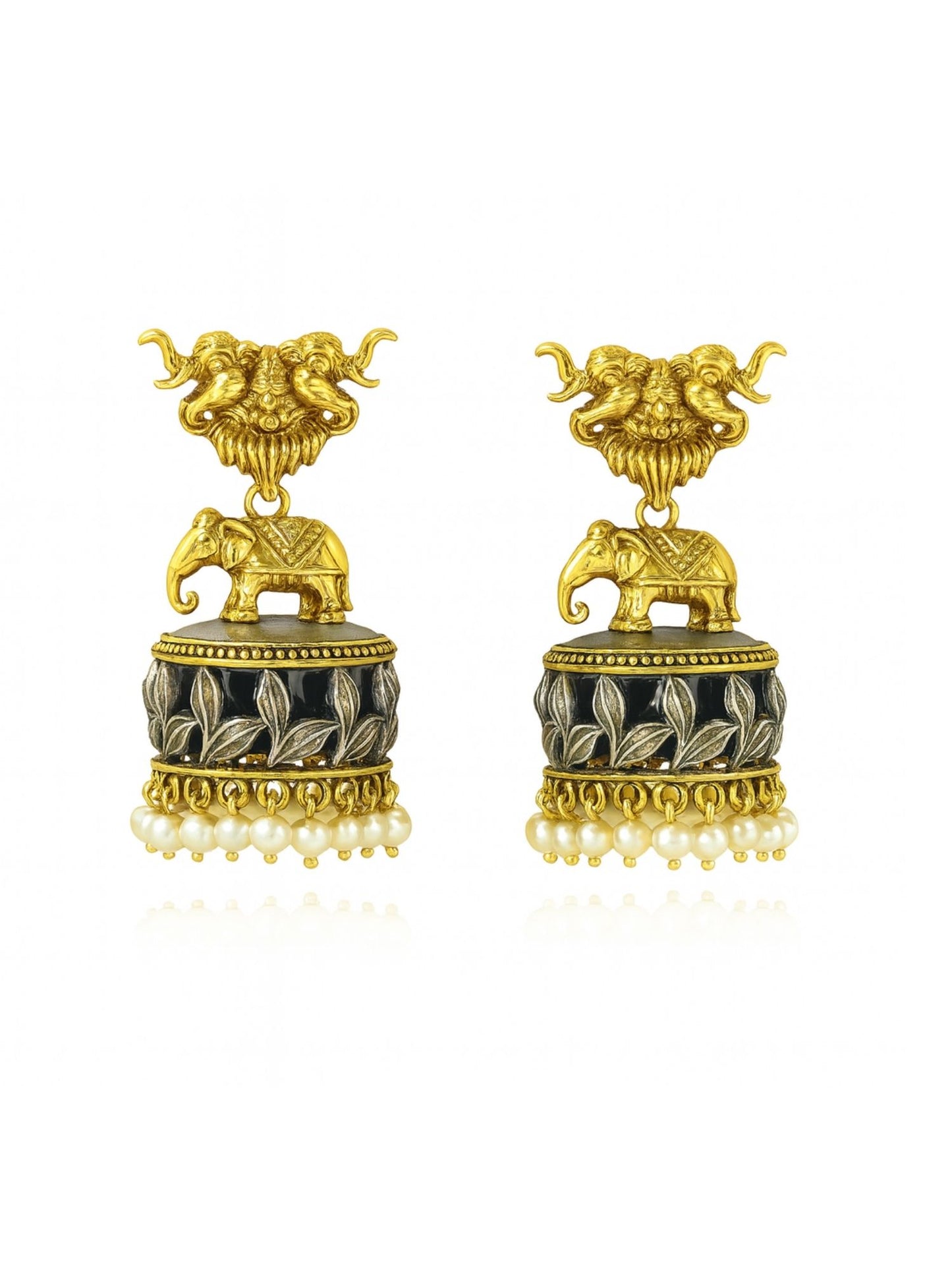 Afghani Jhumka Earrings Mata Laxmi Design With Pearl
